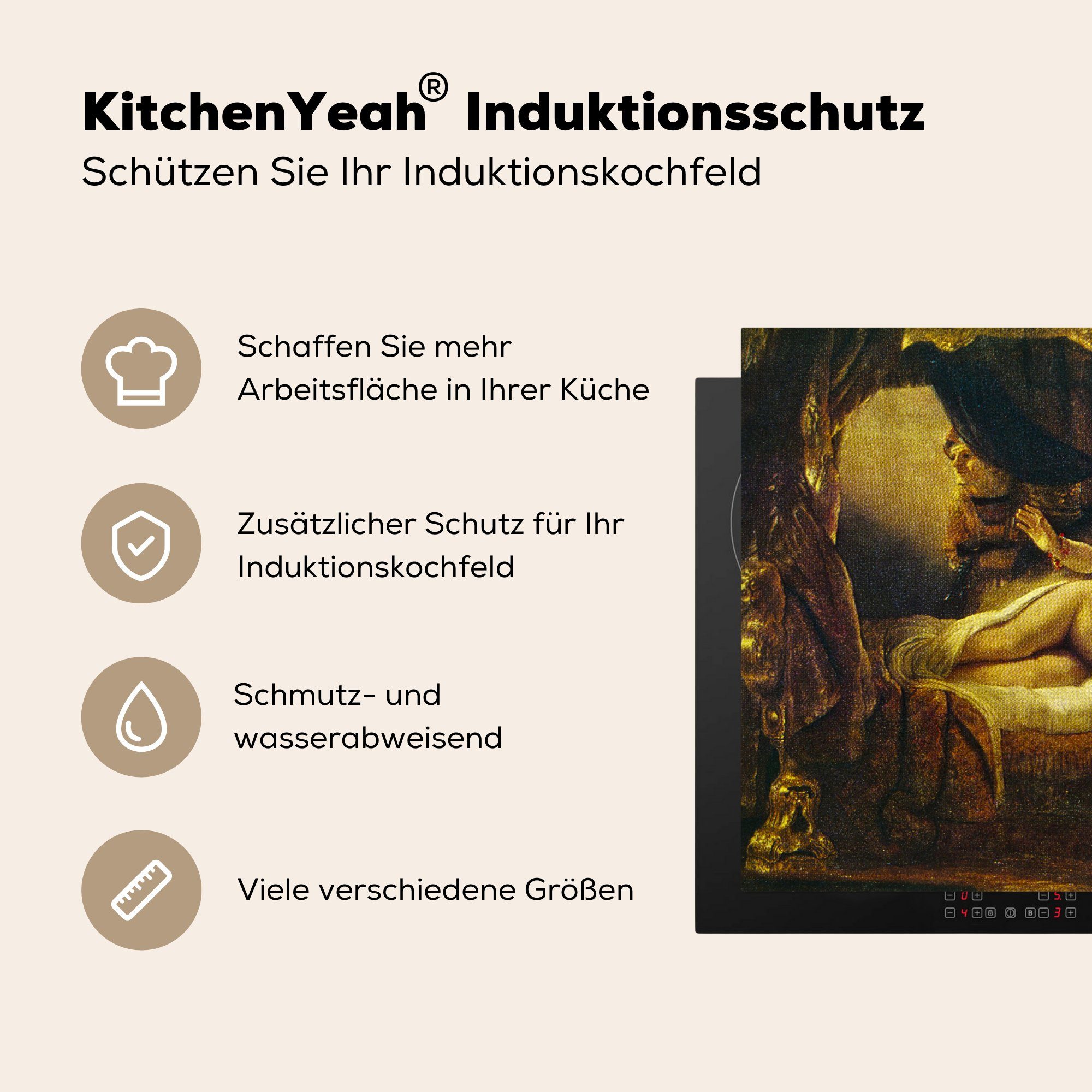 - Danaë (1 Herdblende-/Abdeckplatte Induktionsmatte Ceranfeldabdeckung 59x52 Rijn, Vinyl, für cm, die van MuchoWow küche, Rembrandt tlg),
