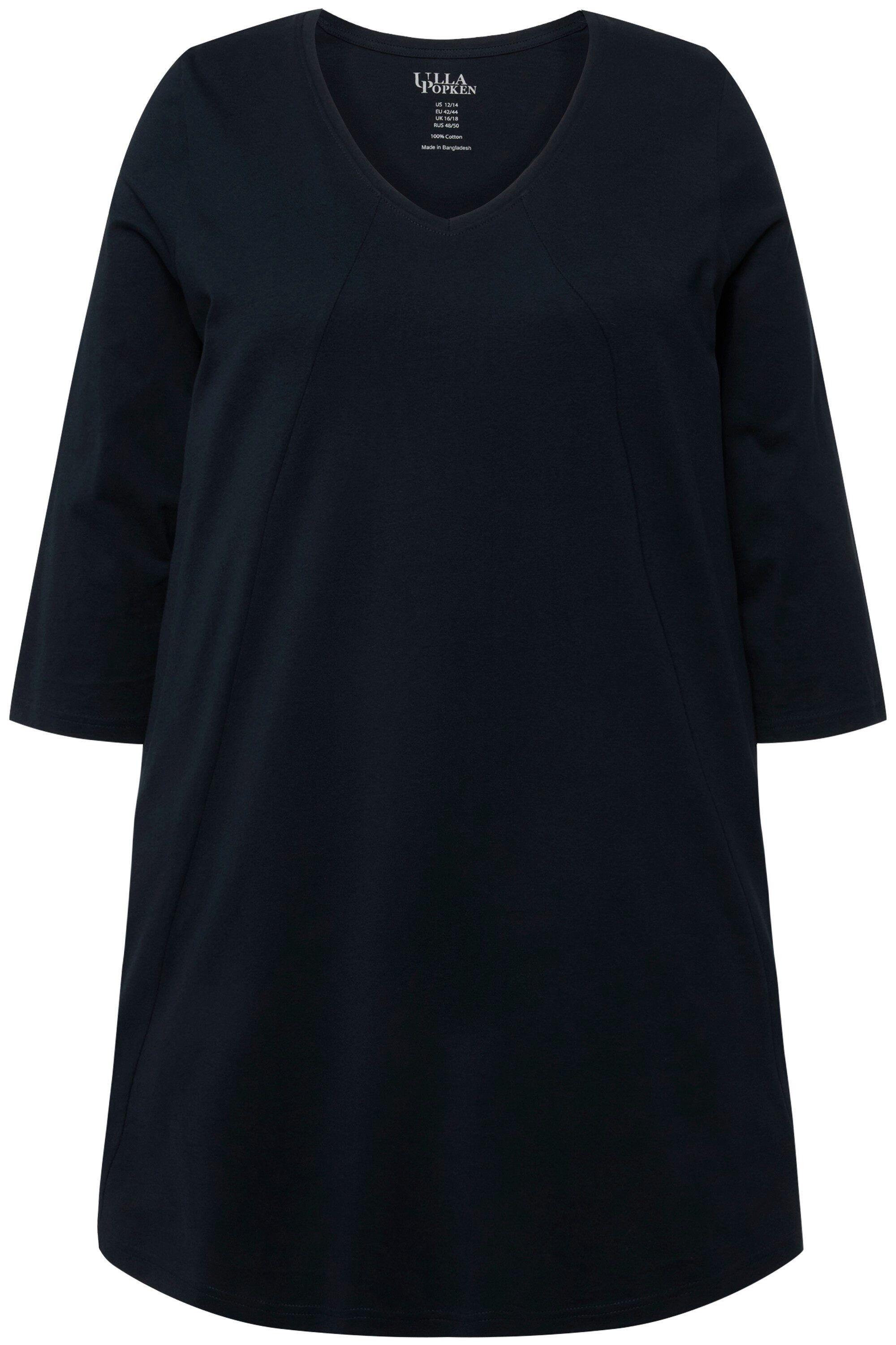 Ulla Popken Longshirt Longshirt Ziernähte A-Linie V-Ausschnitt 3/4-Arm günstig online kaufen
