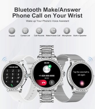 Lige Smartwatch (1,32 Zoll, Android, iOS), Damen mit Telefonfunktion Pulsmesser Schlafmonitor, Schrittzähler Mode