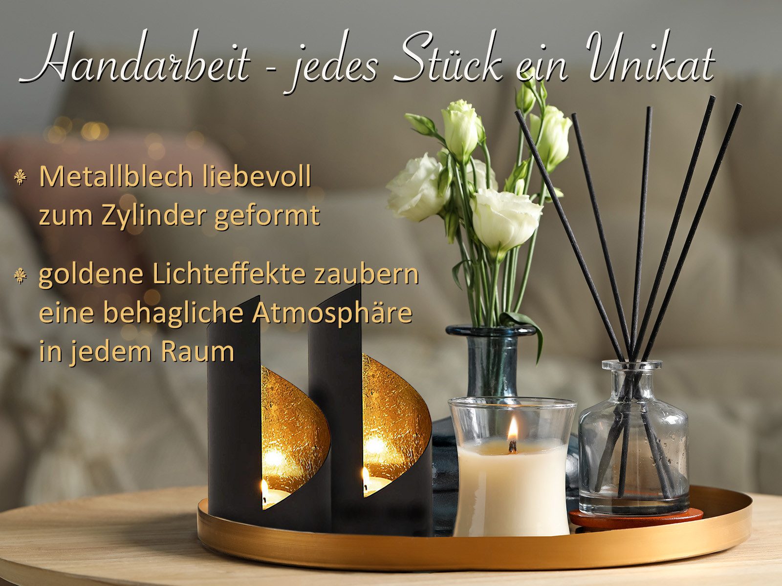 Amagohome Teelichthalter Teelichthalter Set 2-teilig Kerzenhalter zylindrisch Metall schwarz ma (2 St)