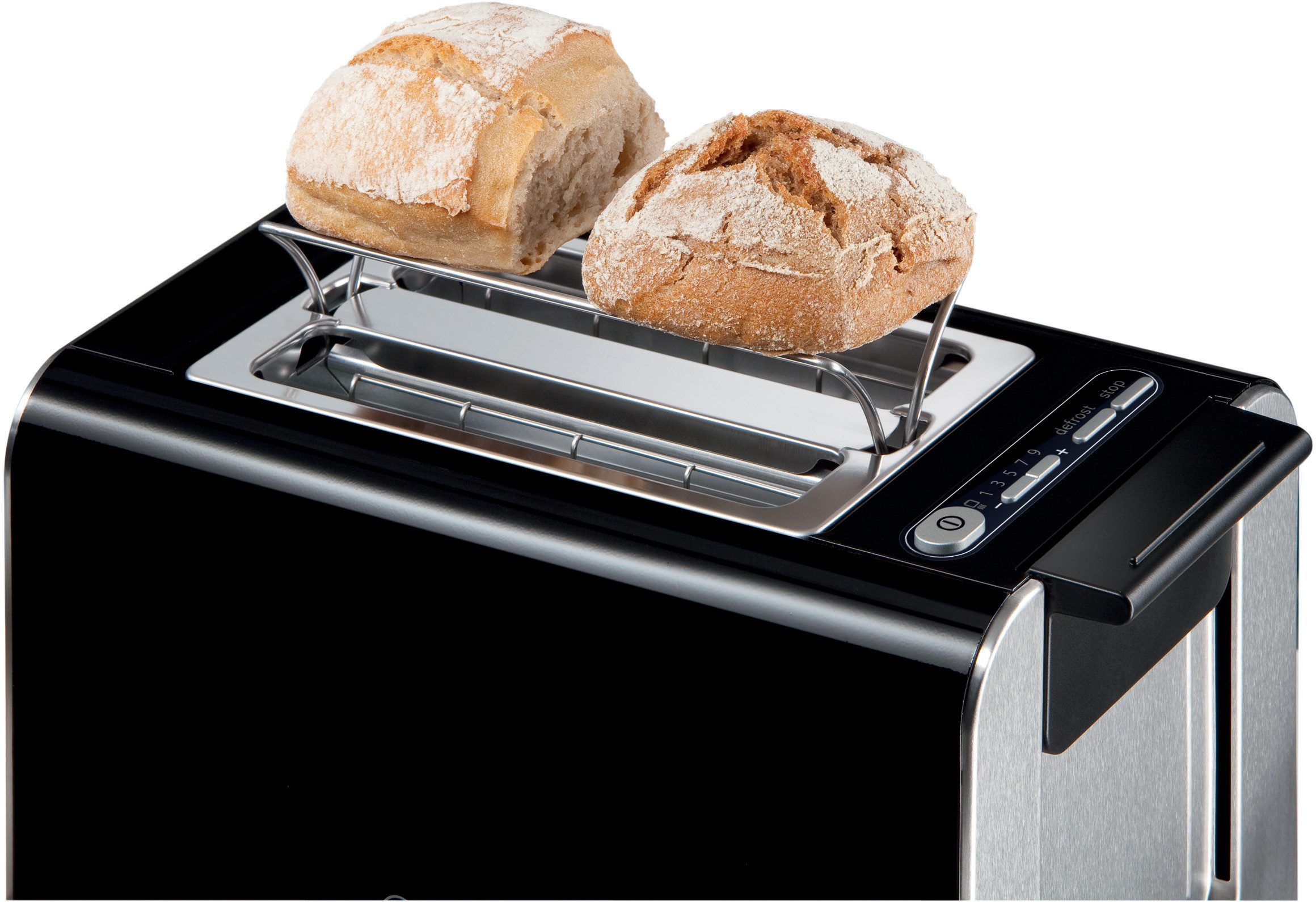 BOSCH Toaster Styline TAT8613N, integrierter Brötchenaufsatz, Liftfunktion, 860 W, Auftaufunktion, Abschaltautomatik, Brotzentrierung, Edelstahl/schwarz