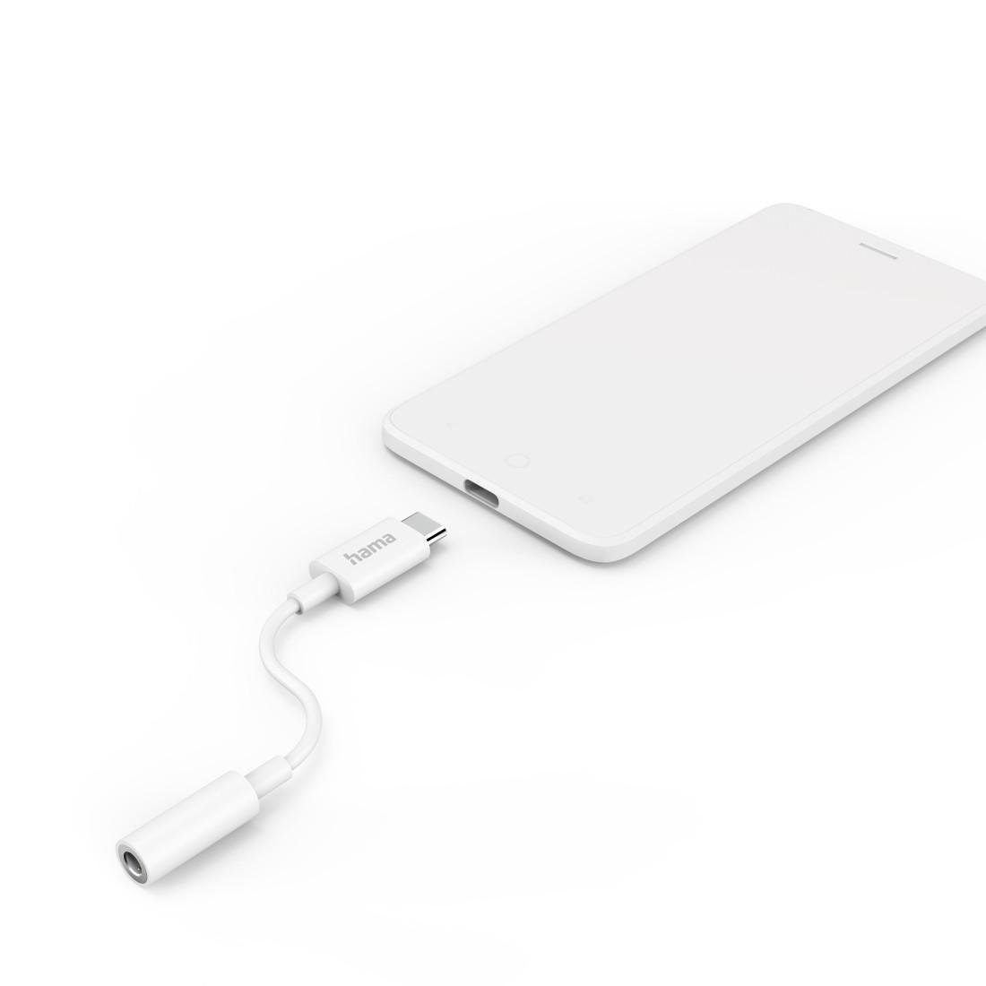 Hama Aux-Adapter USB-C – 3,5-mm-Klinke-Buchse, Weiß Audio-Adapter USB-C zu 3,5-mm-Klinke