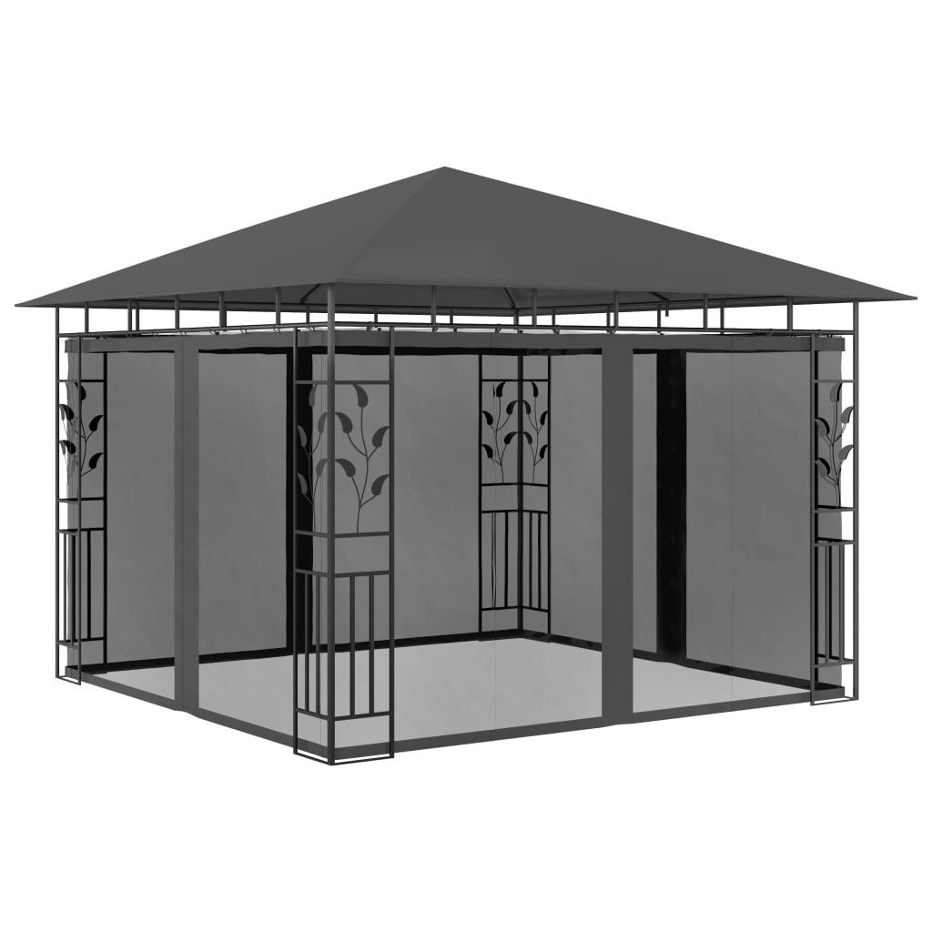 Partyzelt Pavillon mit Moskitonetz 3x3x2,73 m Anthrazit 180 g/m²