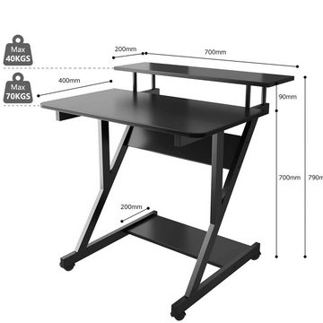Dripex Arbeitstisch Computertisch mit Rollen Z-förmiger Schreibtisch