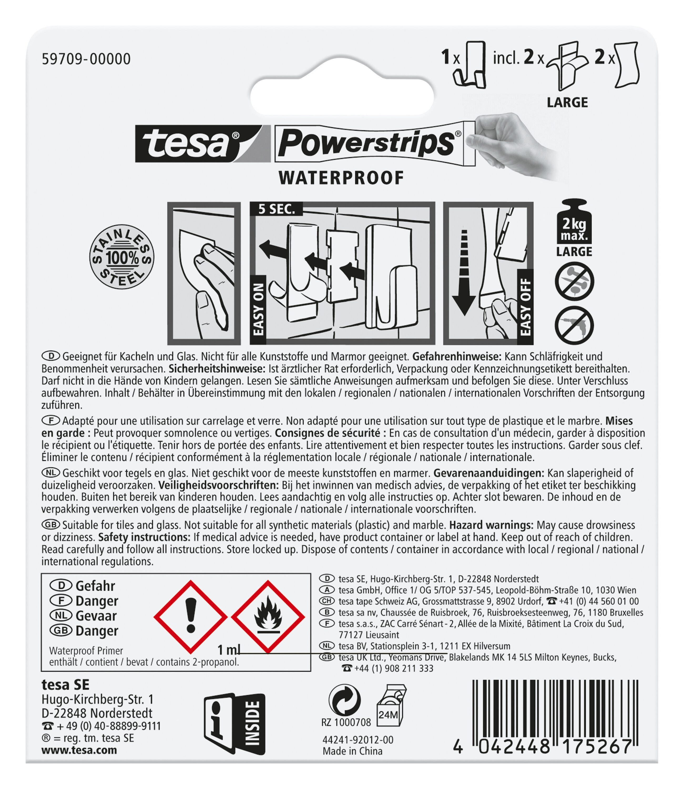 tesa Wandhaken POWERSTRIPS Rasiererhalter, (Set, 1-St., inkl. Klebelösung), silber-matt - max. 2 kg
