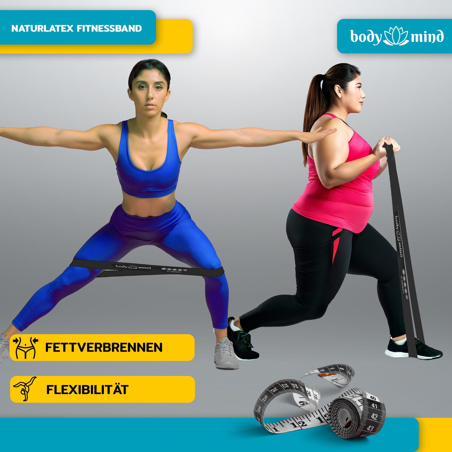 Body & Mind Fitnessrolle Body & Mind Fitnessbänder Set – 5 Widerstandsbänder für Yoga & Kraft (Widerstandsbänder in 5 Stufen, Traingsbänder für Muskelaufbau), Yoga, Pilates & Work-Out