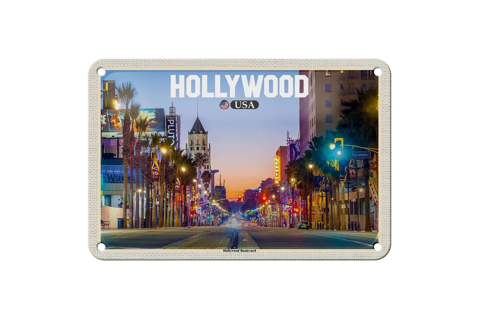 Femer GmbH Metallschild Reise 18x12cm Hollywood USA Hollywood Boulevard Deko, (1 St), gewölbte Oberfläche, abgerundete Ecken, umgeschlagene Kanten