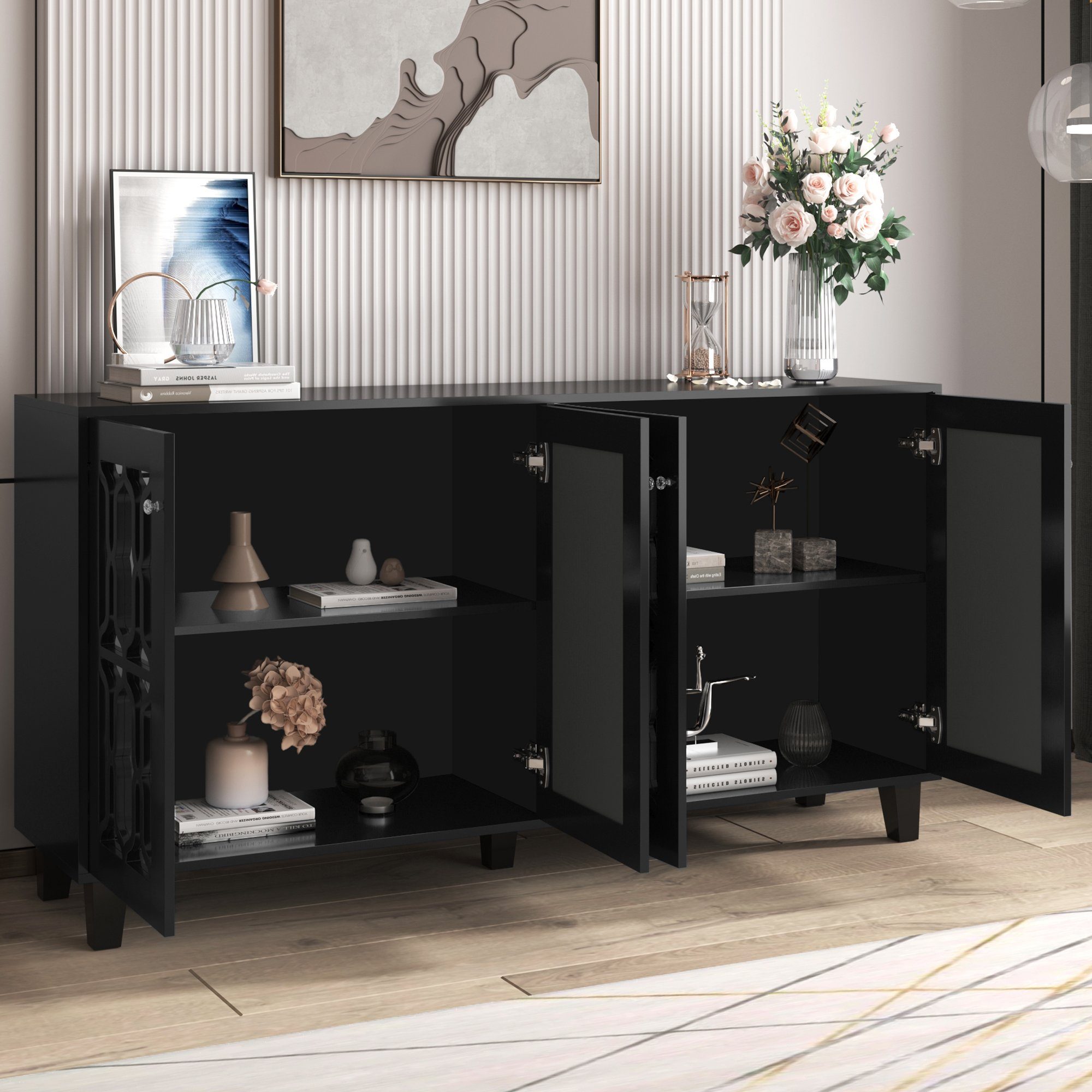 Merax Sideboard mit Spiegelelementen und geometrischem Trellis-Muster, Komm günstig online kaufen