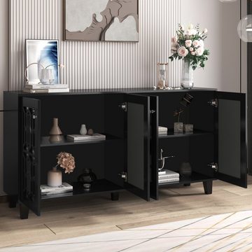 Merax Sideboard mit Spiegelelementen und geometrischem Trellis-Muster, Kommode mit Spiegelfront, Anrichte, B/H/T: 160/84/40cm