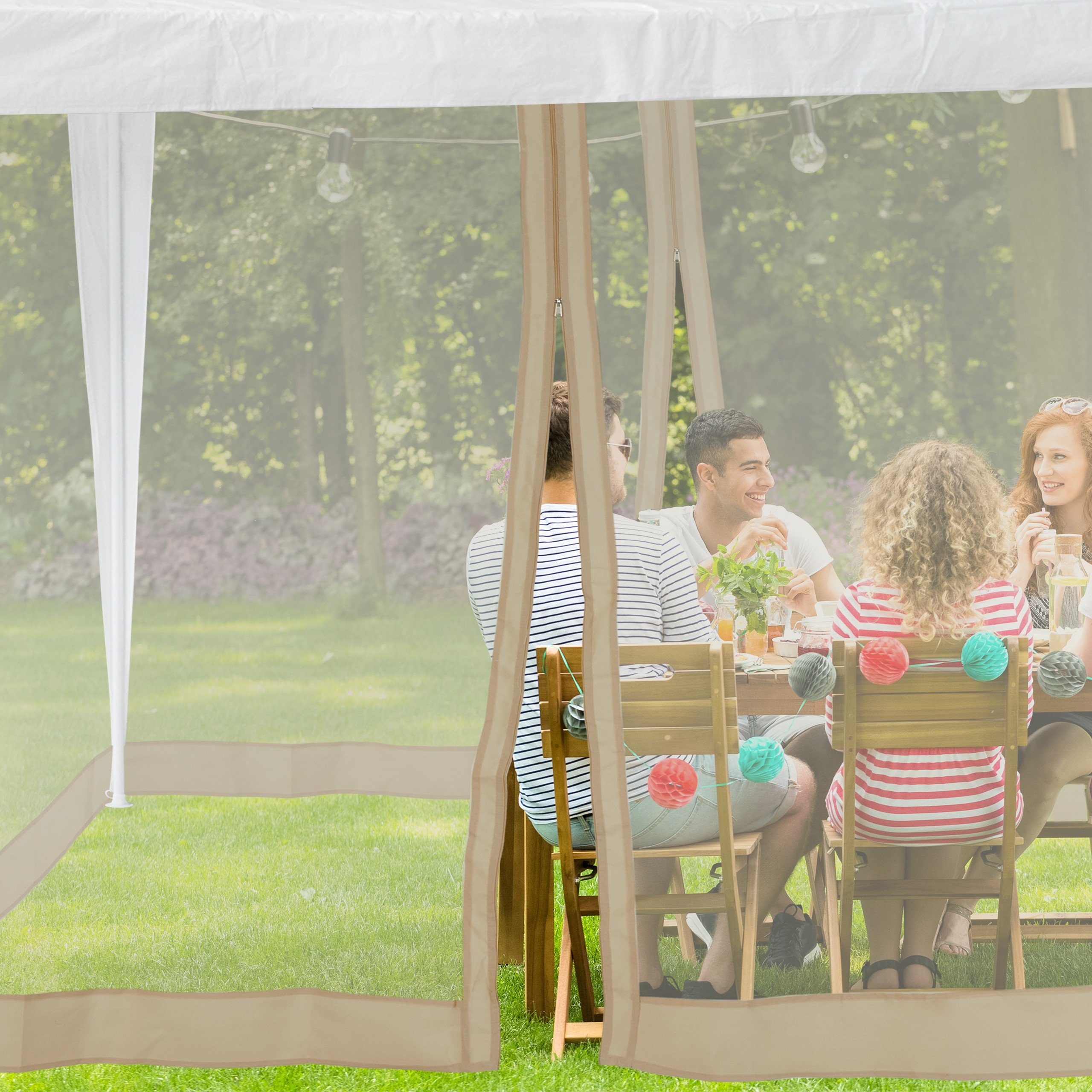 relaxdays Pavillonseitenteil Moskitonetz für 3x3m Pavillon beige, 1200x200 cm, für 3 x 3 m Pavillon) Moskitonetz-Set, [2-St. 2x Insektennetz-Seitenteile (je ca. 6 m × 2 m), ohne Dekoration