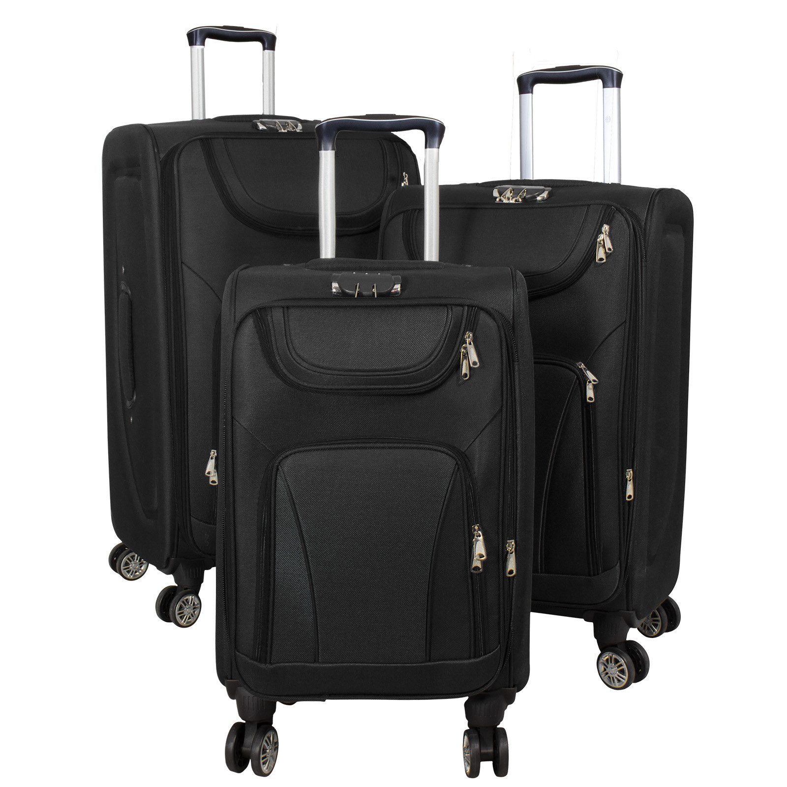 Trendyshop365 Kofferset Maribor, 4 Rollen, (Trolley, 3 tlg., Nylon), Weichgepäck, Zwillingsrollen, Zahlenschloss, 2 Außentaschen, Dehnfalte