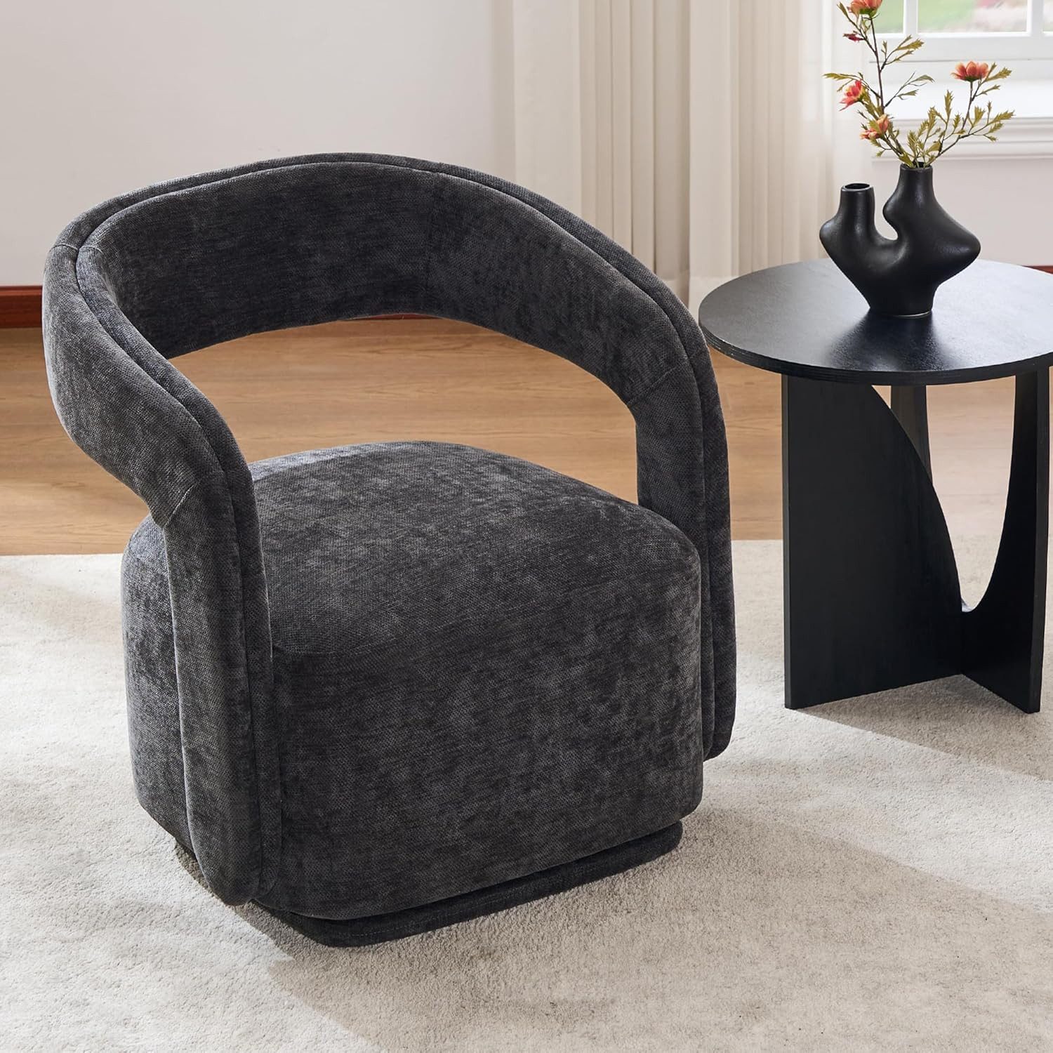DEKKETO Sessel Polstersessel, Chenille Lounge Sessel, Moderner Drehsessel, drehbar (1-St), mit Großer Sitzfläche und Geschwungener Rückenlehne