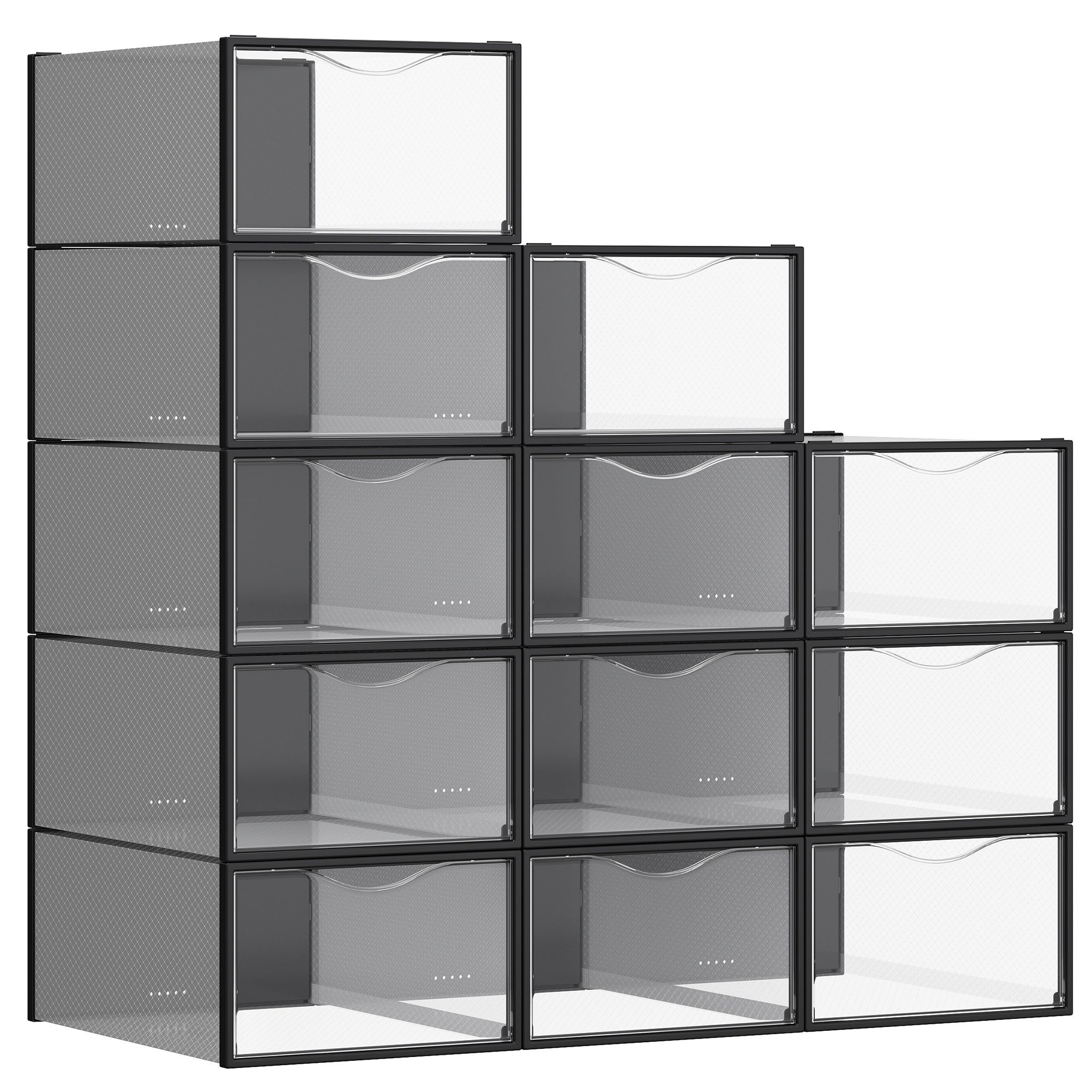 SONGMICS Schuhbox Schuh-Organizer (12 St), Schuhboxen, durchsichtig, 12/18er Set, 33,2 x 23 x 14,5 cm