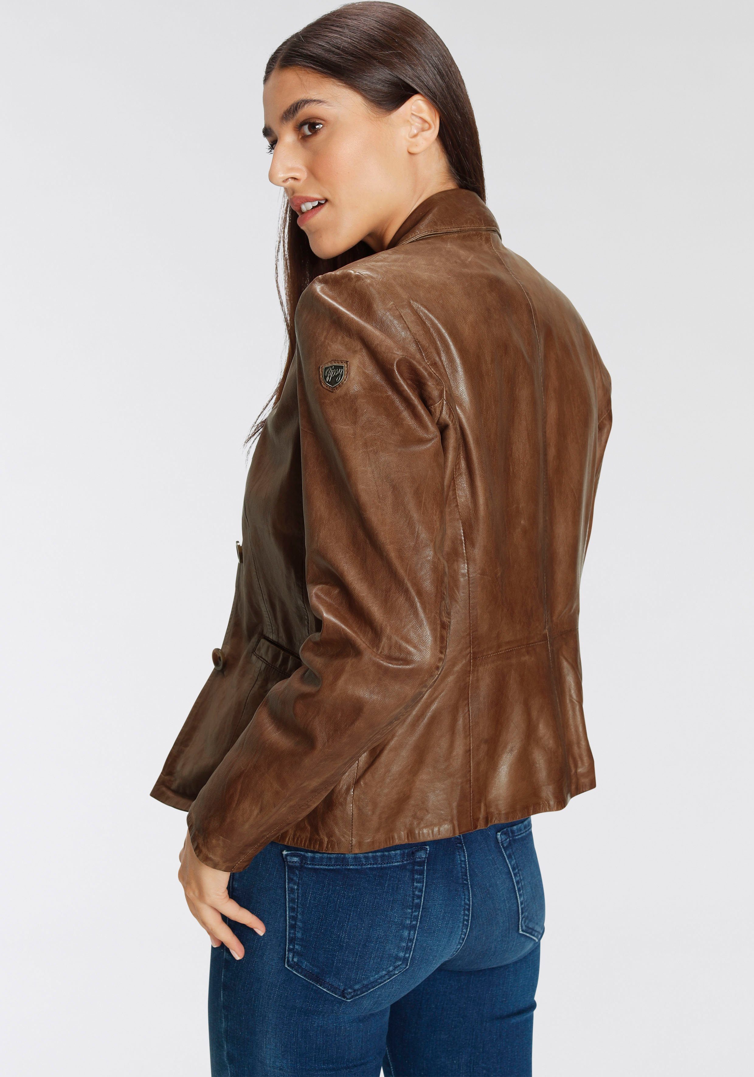 Gipsy cognac Blazer-Stil mit im modischem Reverskragen Lederjacke Mya