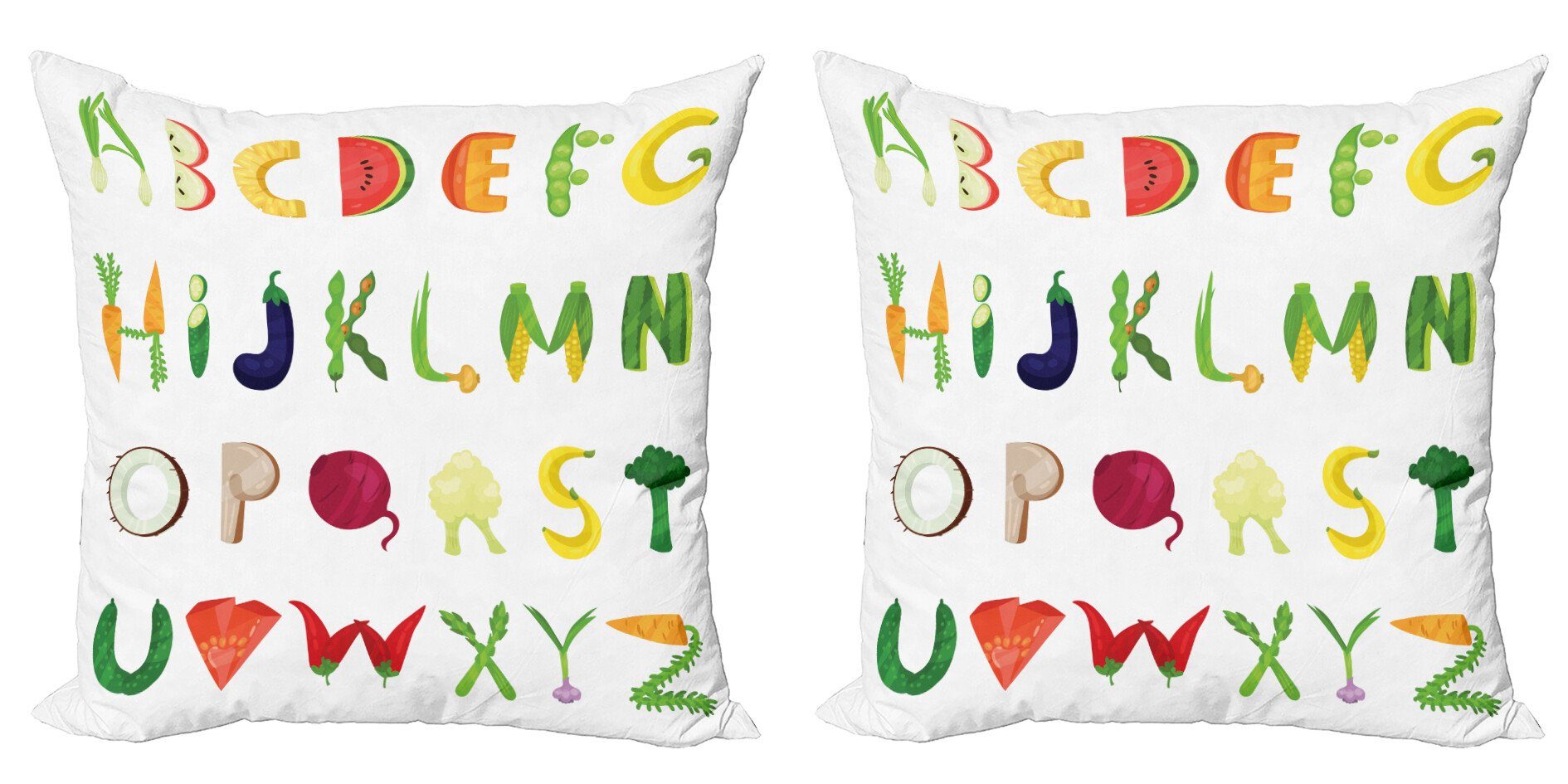 Gemüse, Alphabet Doppelseitiger Abakuhaus Modern (2 Digitaldruck, Obst, Letters Stück), Kissenbezüge Accent