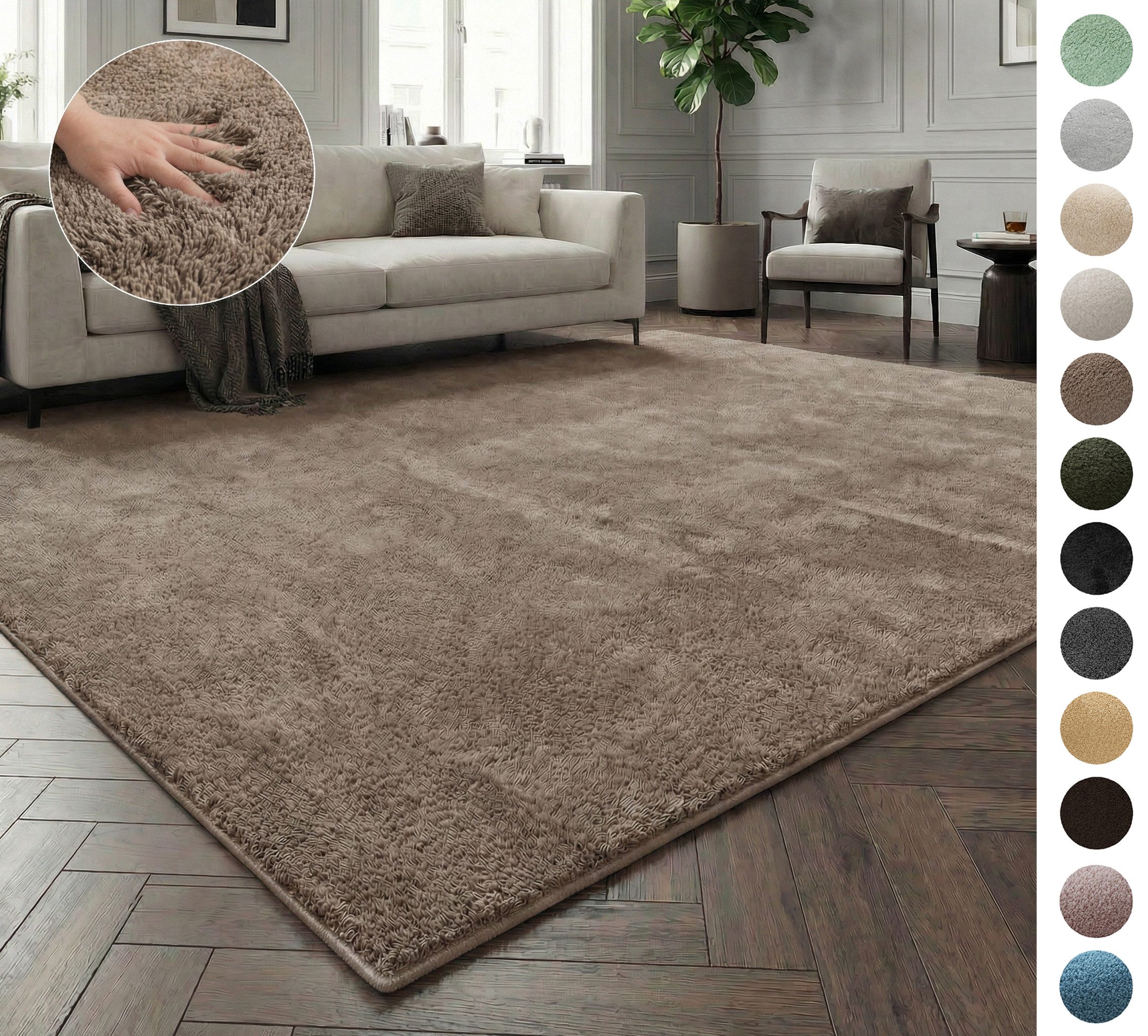 OTTO home Teppich Cali, in Standard- und Premium-Qualität, 13 mm oder 16 mm Höhe, rechteckig, Uni-Farben, kuschelig, & weich, waschbar, Wohnzimmer, Schlafzimmer