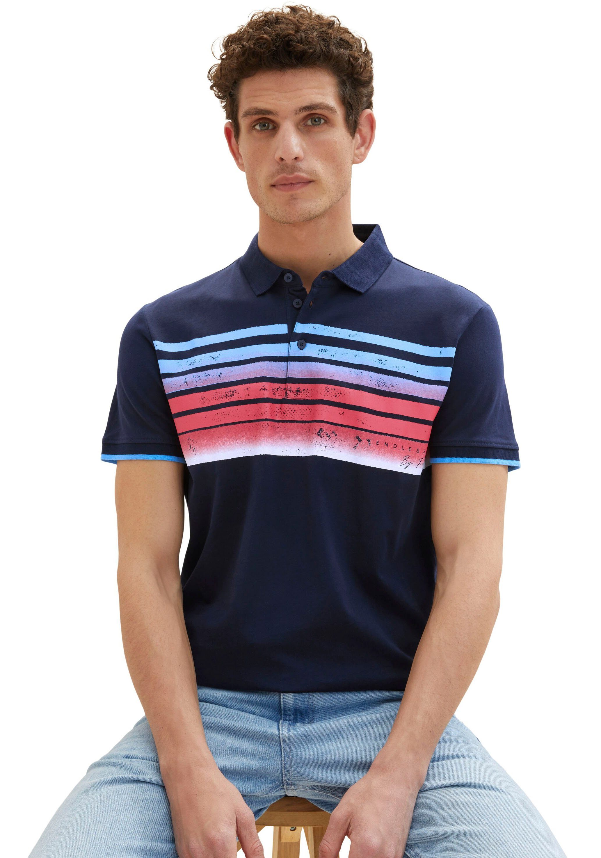 TOM TAILOR Poloshirt captain sky mit blue kontrastfarbenen Details