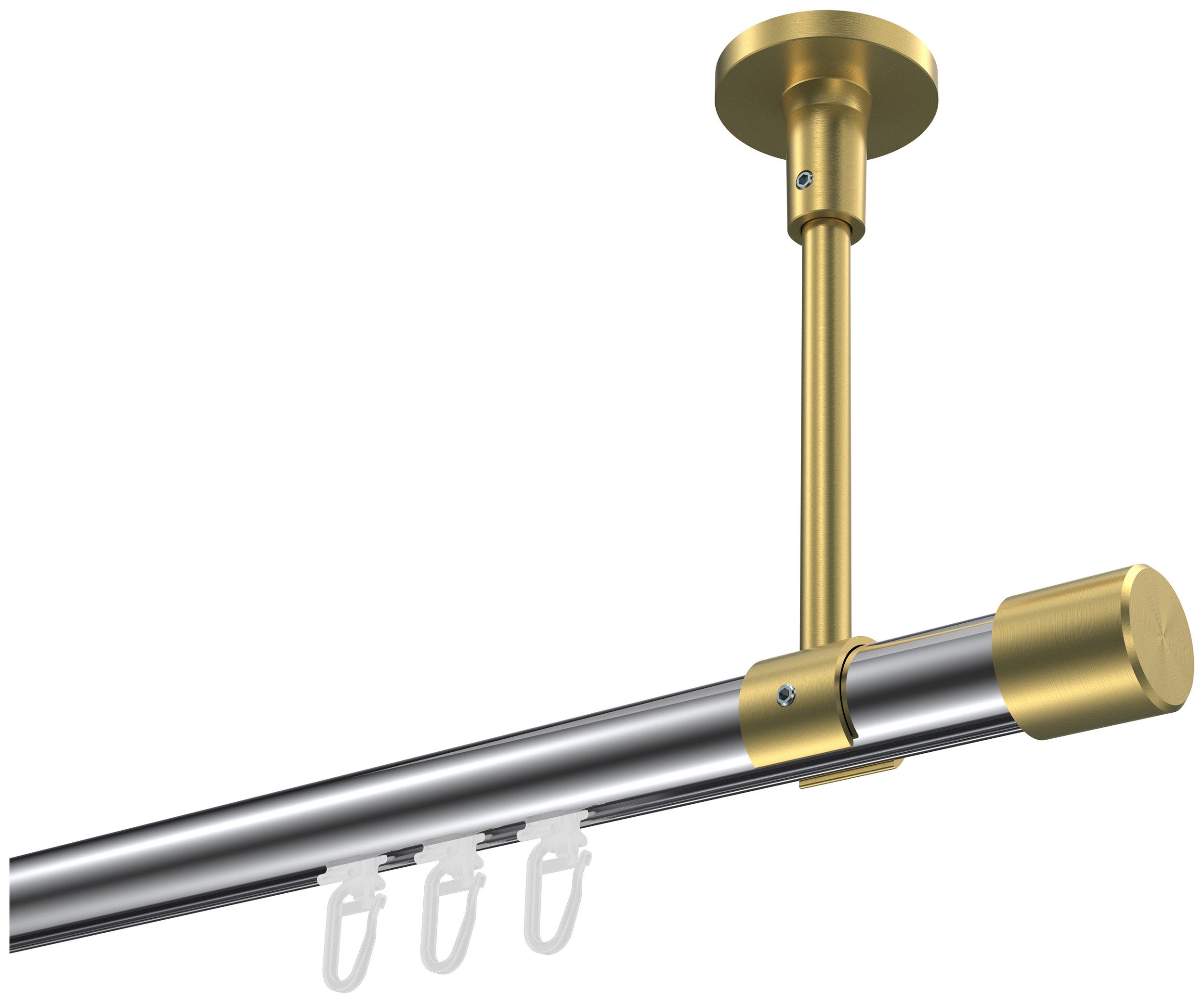 INTERDECO Innenlaufschiene Sonette Santo, Ø 20 mm, 1-läufig, Fixmaß, kürzbar, Deckenmontage, Aluminium, Chrom / Messing-Optik / Bicolor