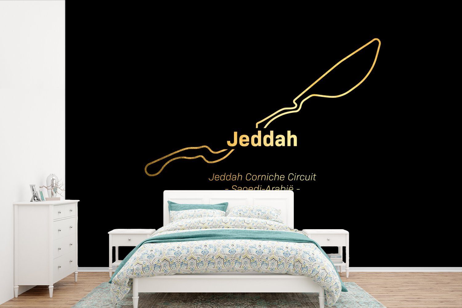 MuchoWow Fototapete F1- Jeddah - Rundkurs, Matt, bedruckt, (6 St), Wallpaper für Wohnzimmer, Schlafzimmer, Kinderzimmer, Vinyl Tapete
