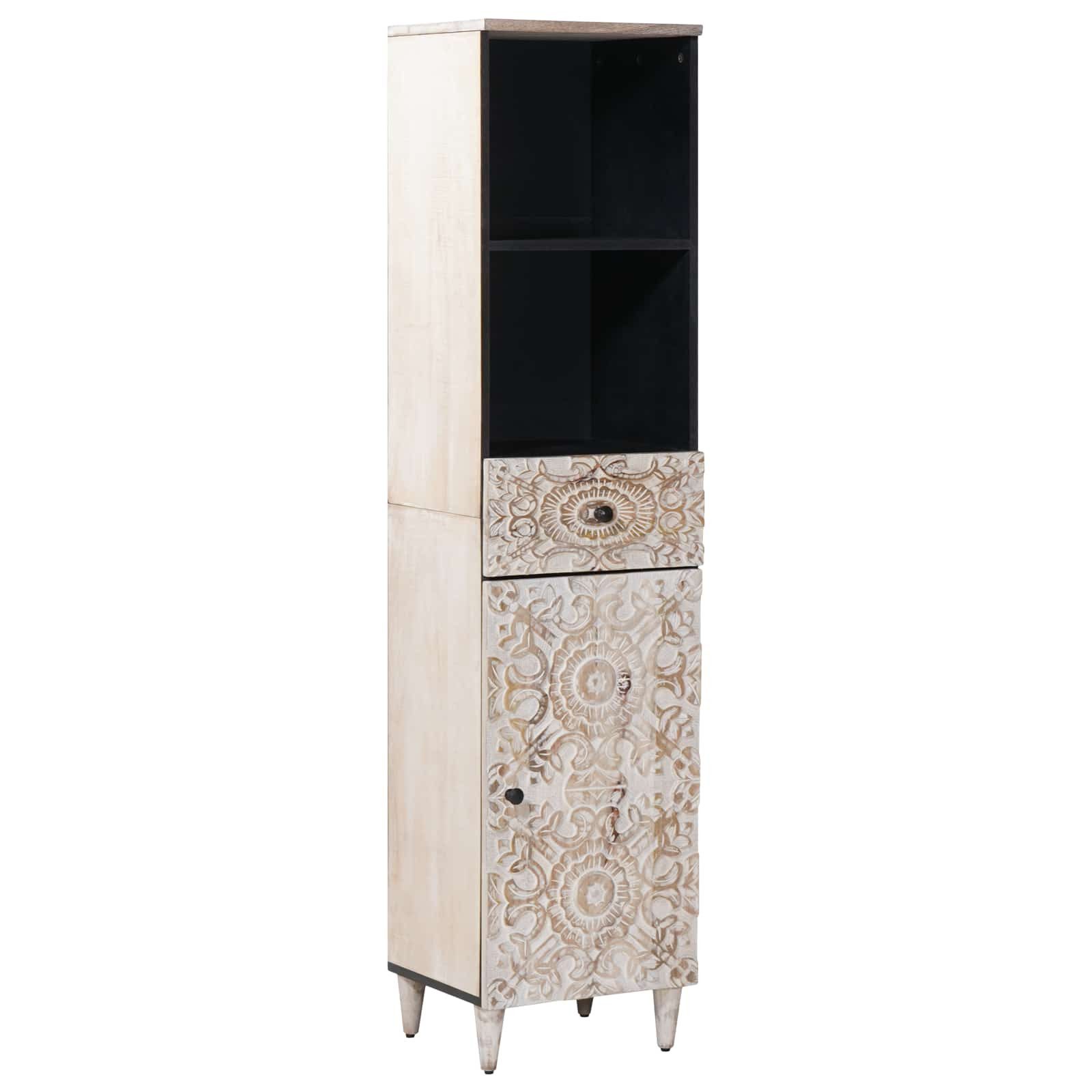 vidaXL Badezimmer-Set Badezimmerschrank Weiß 38 x 33,5 x 160 cm Massivholz, (1-St)