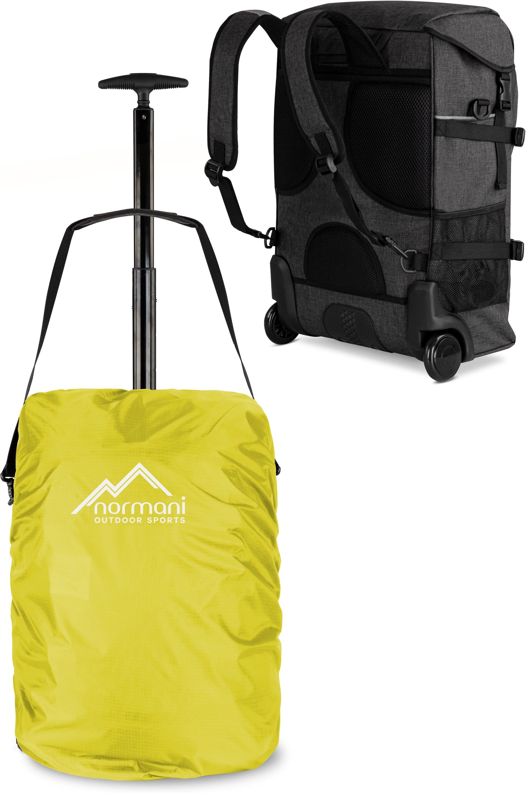 normani Reisetasche Rucksack mit Trolleyfunktion 37 L und Regenüberzug, Reisetasche 3-in-1 in Handgepäckgröße Gelb