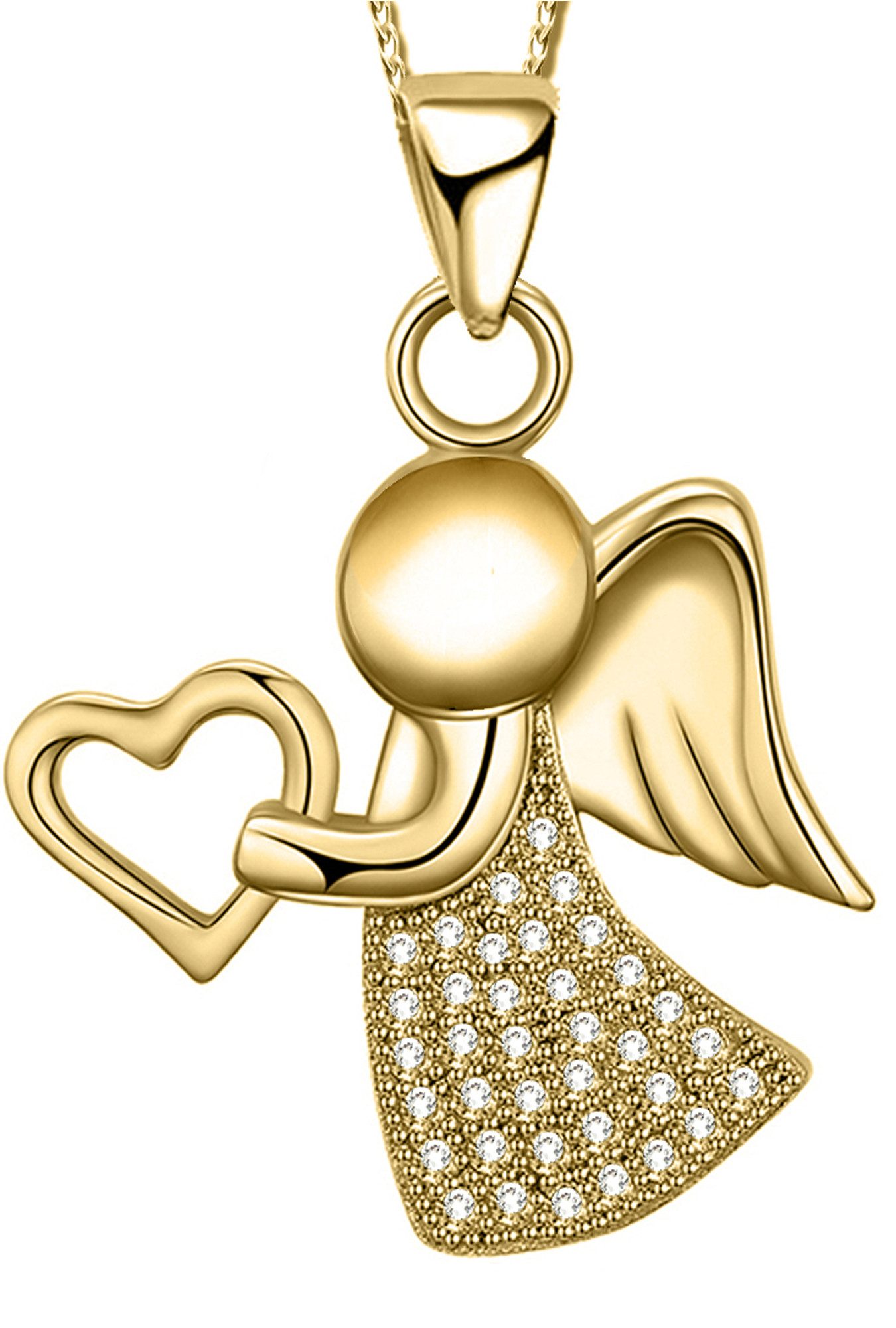 Limana Kette mit Anhänger Damen Kinder Mädchen 925 Silber Gold Engel Schutzengel Halskette (inkl. Geschenkdose), Herz Liebe Herzkette Frauen Kinderkette Geschenk Freundin