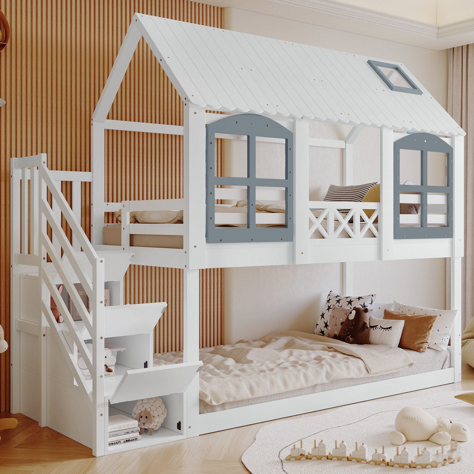 Flieks Etagenbett, Kinderbett 90x200cm mit Stauraumtreppe, günstig online kaufen
