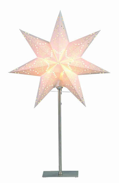Best Season LED Stern »Tischlampe Weihnachtsstern Sensy von Star Trading, 3D Papierstern Weihnachten in Weiß mit Metall-Fuß, Dekostern Tischleuchte mit Kabelschalter, E14, Höhe: 55cm«