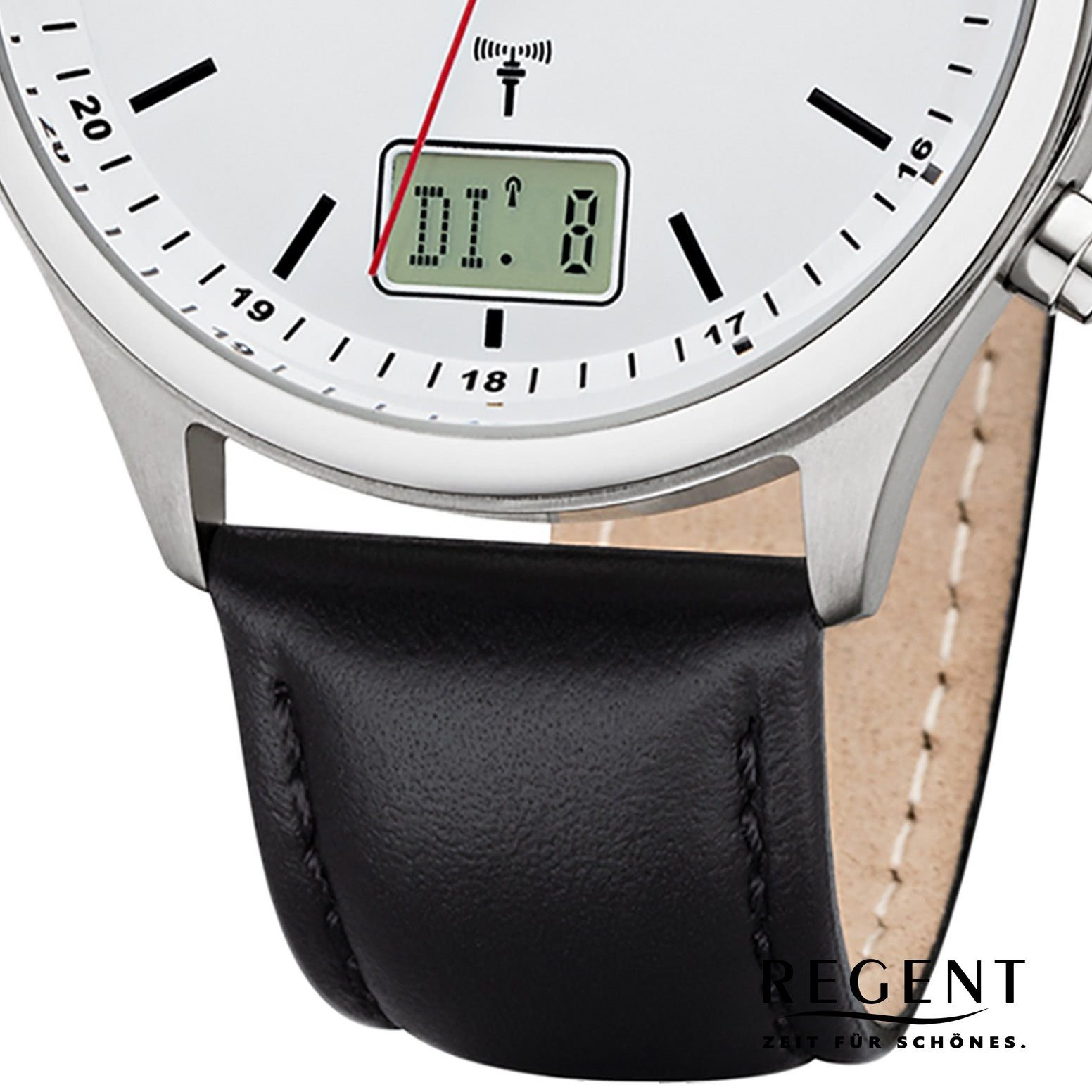 Regent Funkuhr Regent Herren Uhr BA-449 Metall Funkwerk, (Funkuhr), Herren Funkuhr rund, groß (ca. 40mm), Lederarmband