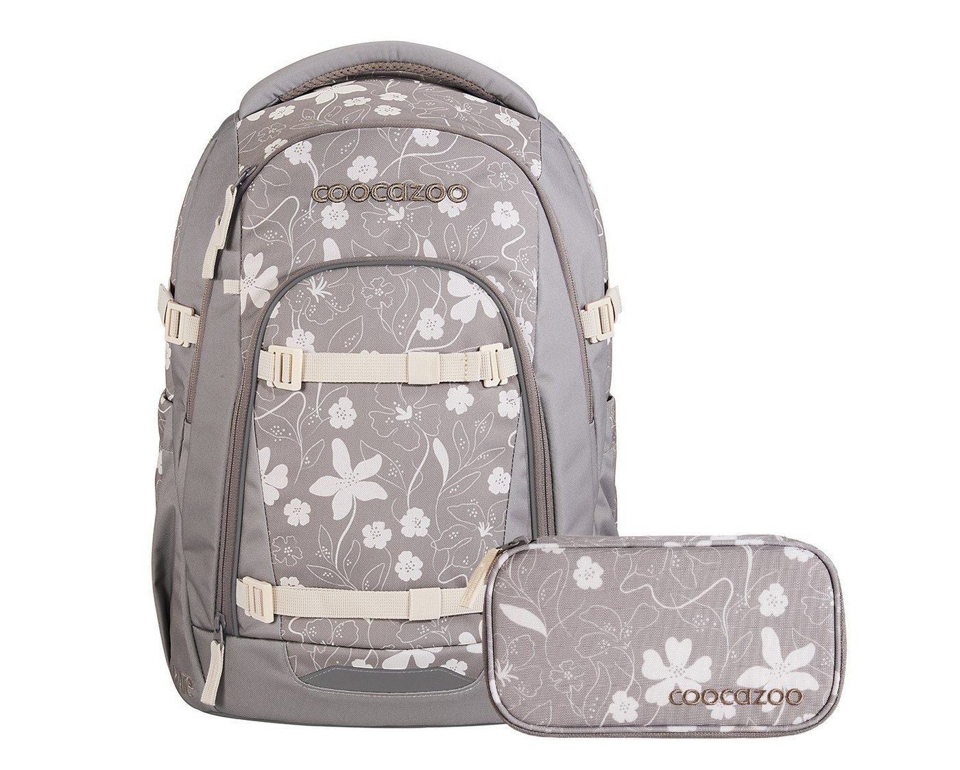 coocazoo Schulranzen Schulrucksack-Set MATE Vanilla Bloom 2-teilig (2-teilig), ergonomisch, Körpergröße: 135 - 180 cm, Easy-Grow-System