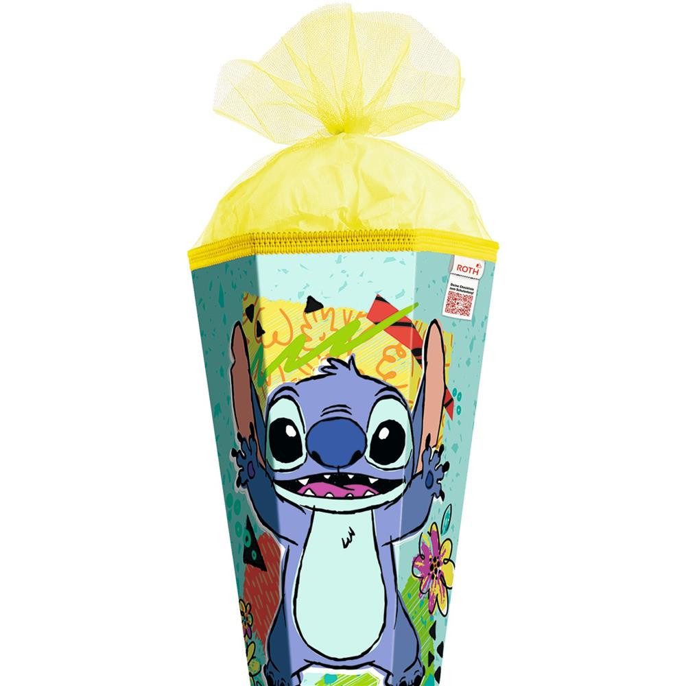 Roth Schultüte Disney Stitch, 100 cm, XXL-Zuckertüte, 6-eckig, mit Tüllverschluss und Rot(h)-Spitze