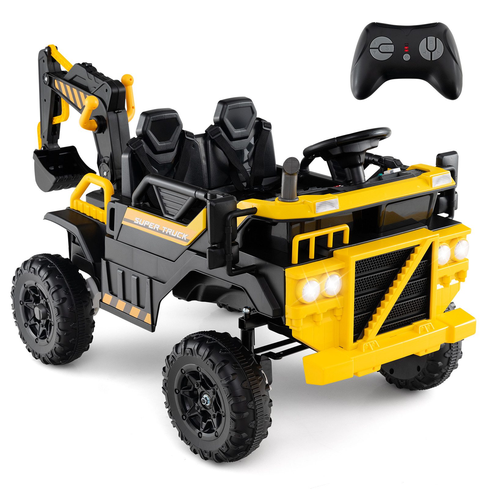 COSTWAY Elektro-Kindertraktor, Belastbarkeit 25 kg, (1-tlg), 24V Tretbagger, 4WD Elektrisches Baufahrzeug, mit Musik