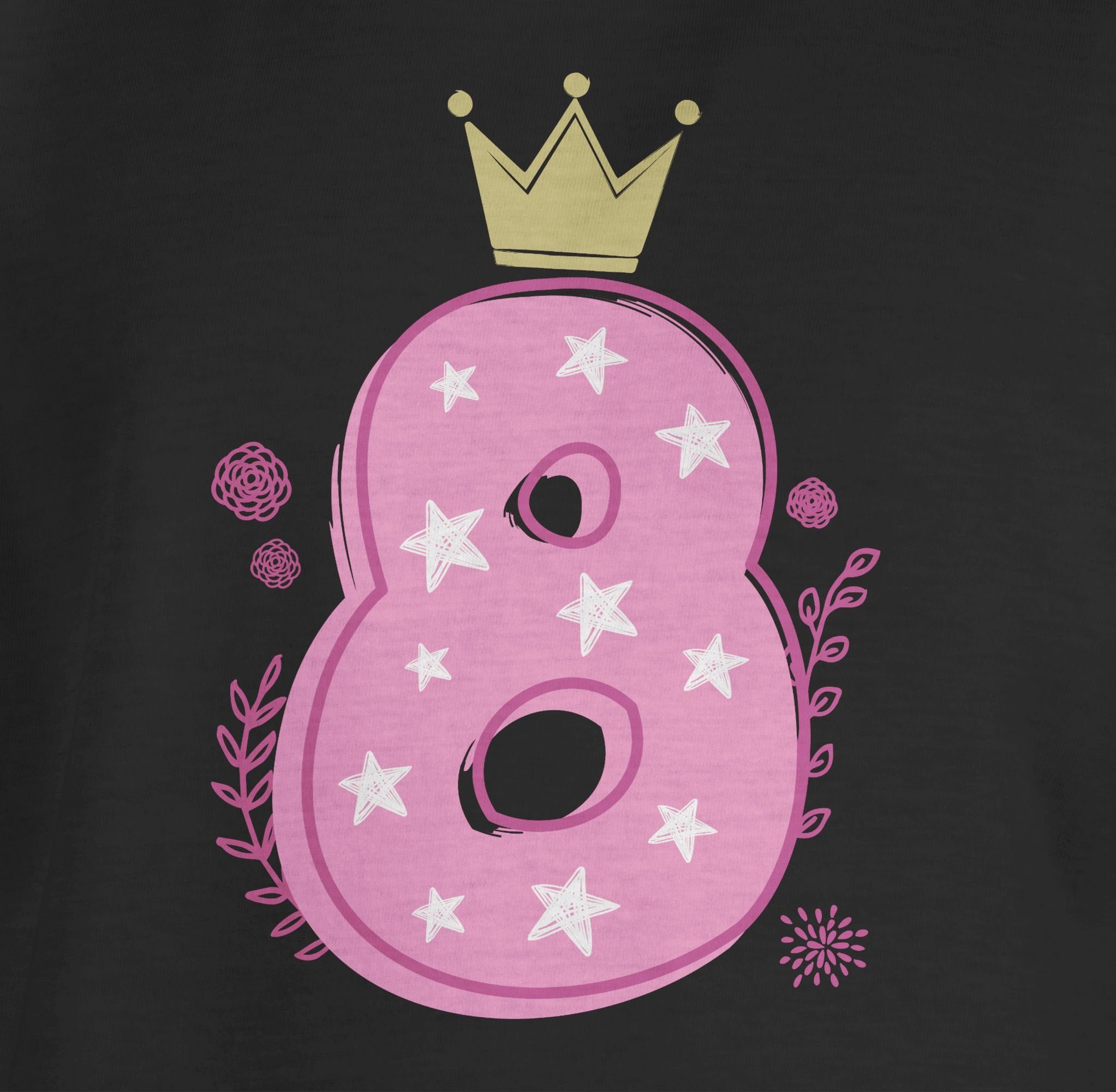 Sterne 3 Geburtstag Shirtracer 8. Achter T-Shirt Schwarz Krone Mädchen