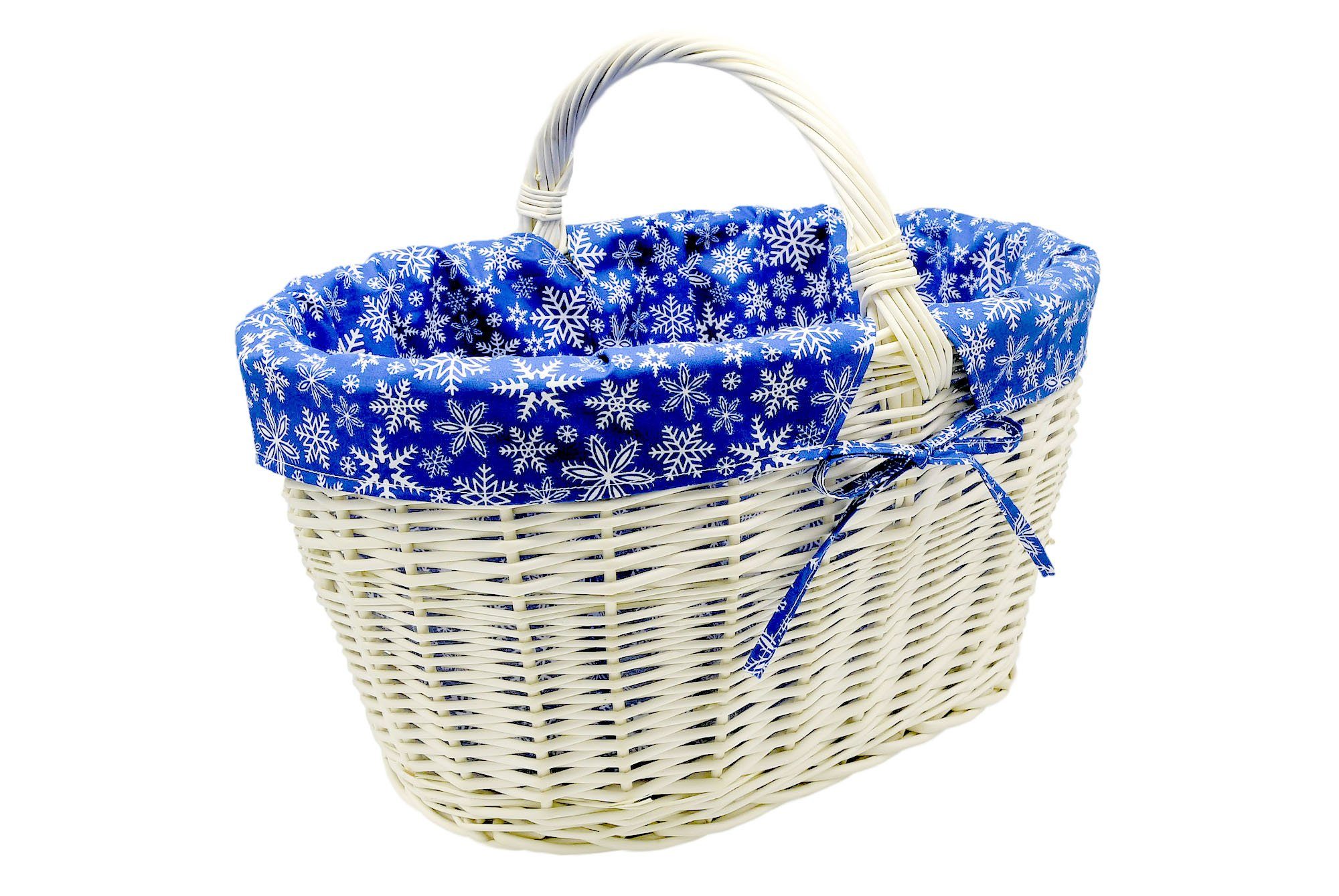 MyBer® Einkaufskorb Weidenkorb stabiler Tragekorb Korb aus Weide geflochten weiß, mit Stoffeinlage mittelgroß 46/33/25cm(34 mit Henkel) K13-113-W-SBWW