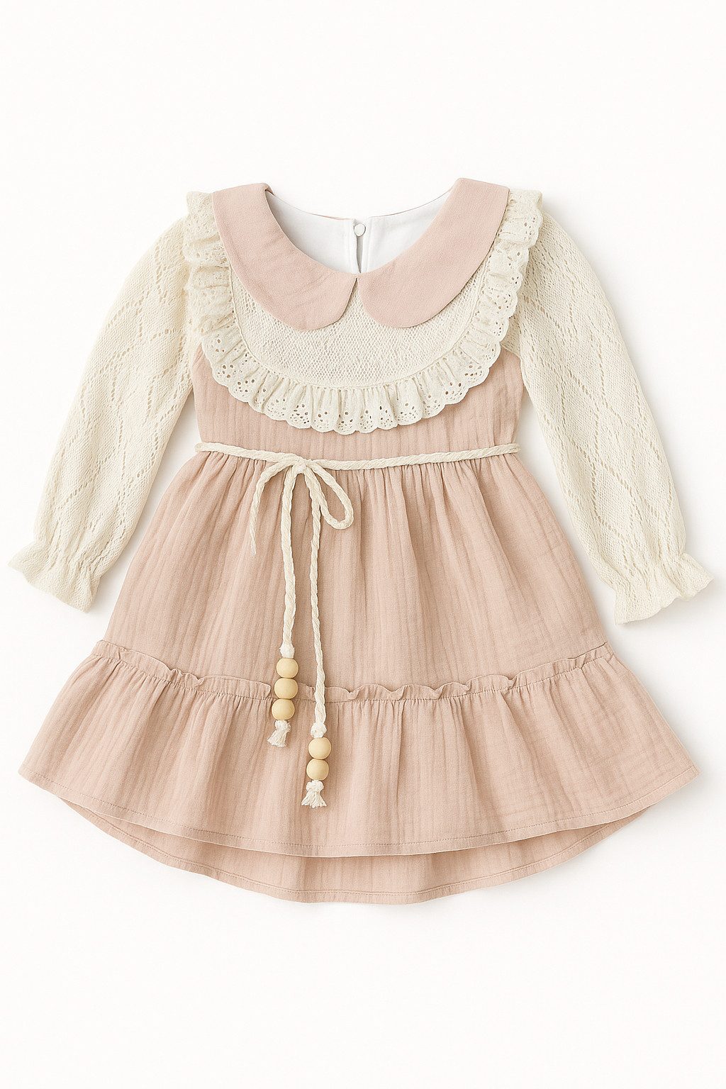 Lorey Medtec Taufkleid Prinzessin Kleid, Party Kleid, Spitze, 100% Baumwolle, Beige Spitze, Strickoptik