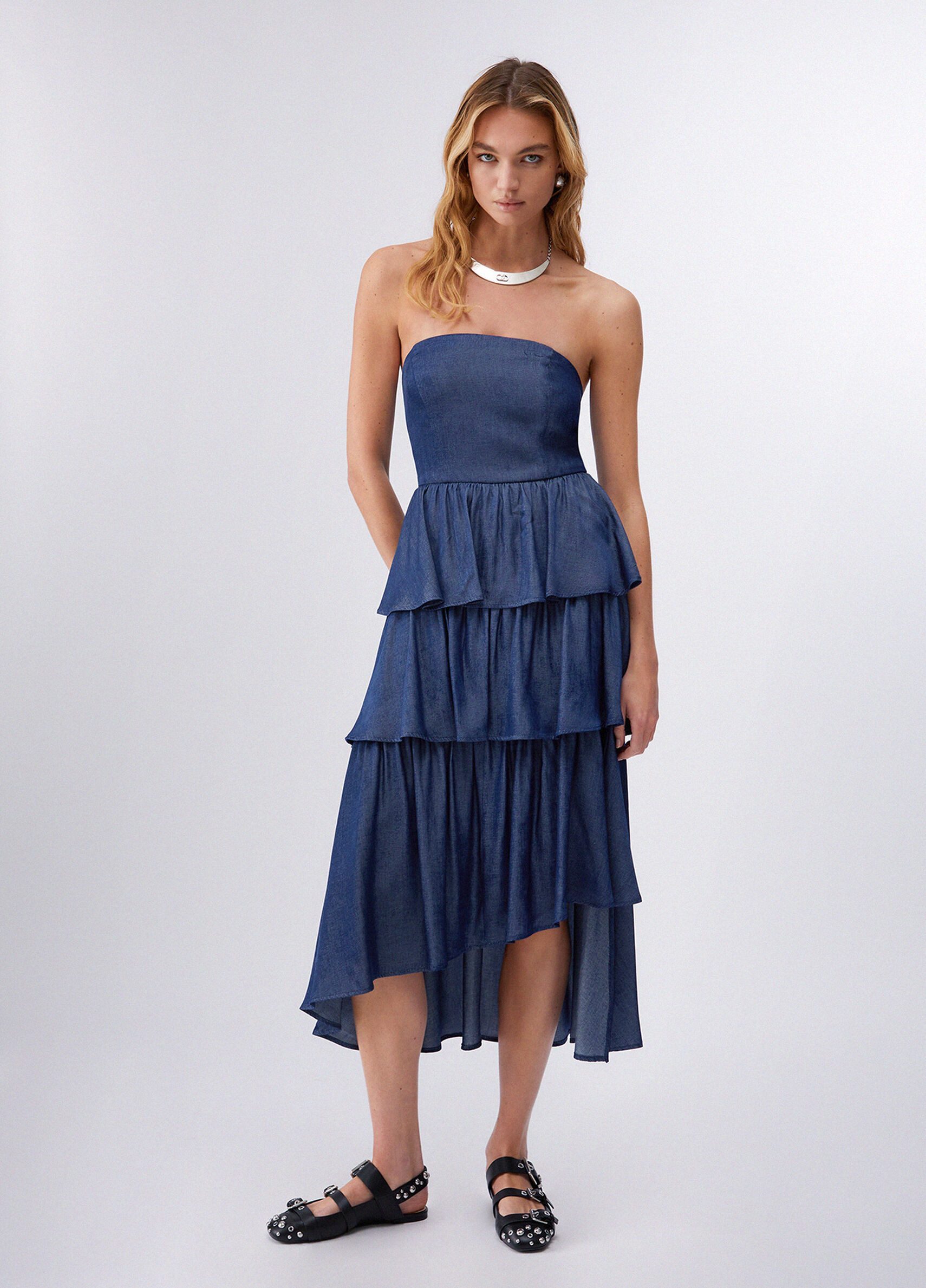 Liu Jo Jeanskleid CHAMBRAY - Midikleid Damen - Sommerkleid - locker - gerüscht