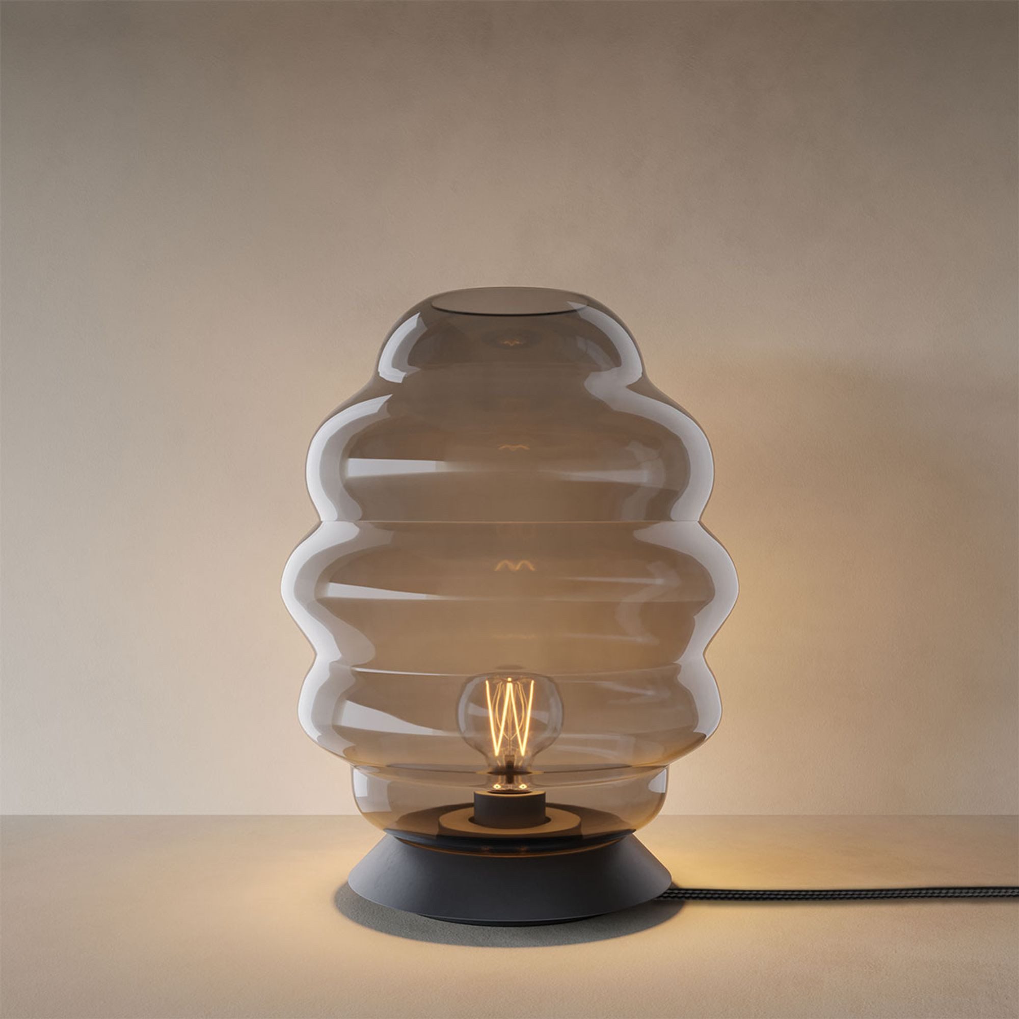 Tischleuchte Echos Glas Tischlampe E27 mit Schalter Rauch