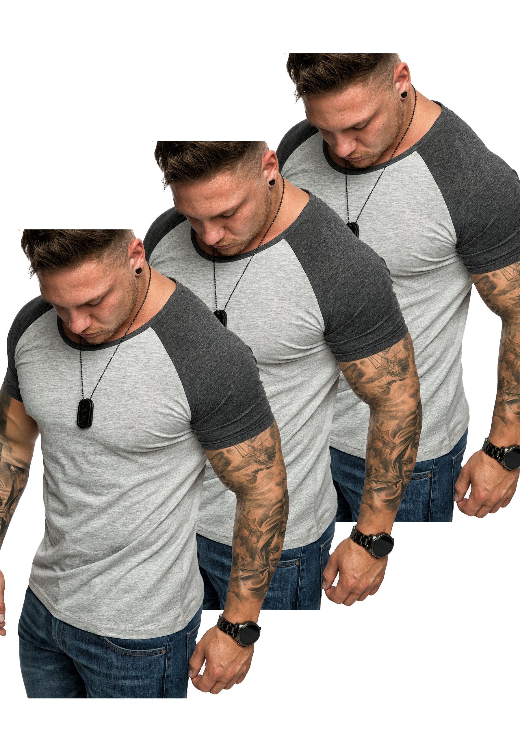 Amaci&Sons T-Shirt 3. (3er-Pack) Oversize SALEM (3x Kontrast Grau/Anthrazit) Herren Raglan 3er-Pack T-Shirt T-Shirts Basic