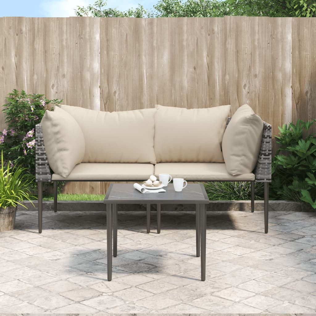 vidaXL Gartenlounge-Set 3-tlg. Garten-Lounge-Set mit Kissen Grau Poly Rattan, (1-tlg)