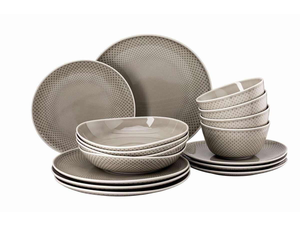 Rosenthal Geschirr-Set Geschirr-Set 16-tlg. Junto Pearl Grey, 4 Personen, Porzellan, 16 Teile, für 4 Personen