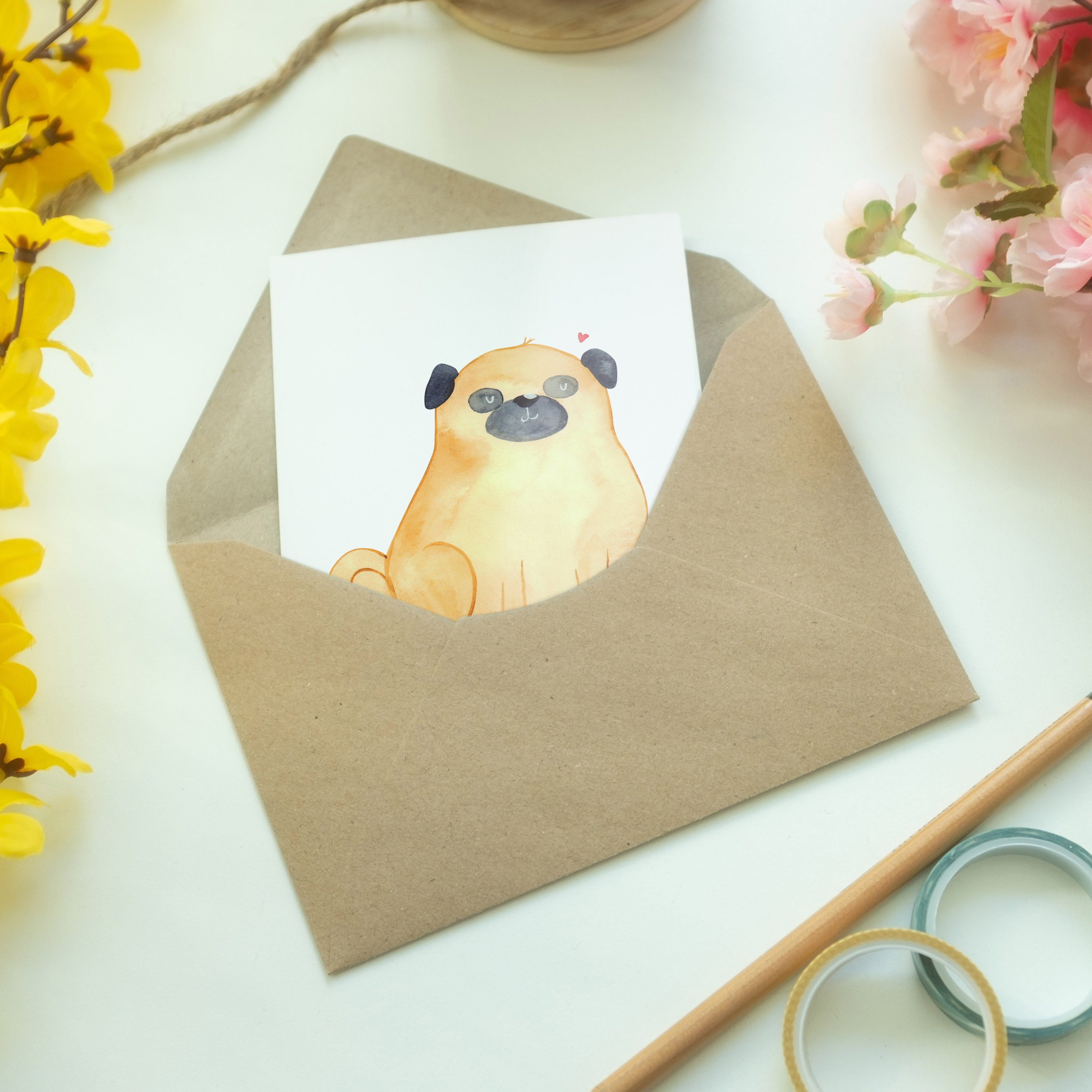 Mr. & Mrs. Panda Mops Weiß - Hundebesitzer, Geschenk, - Grußkarte Karte, Hochzeitskarte, Sprüche