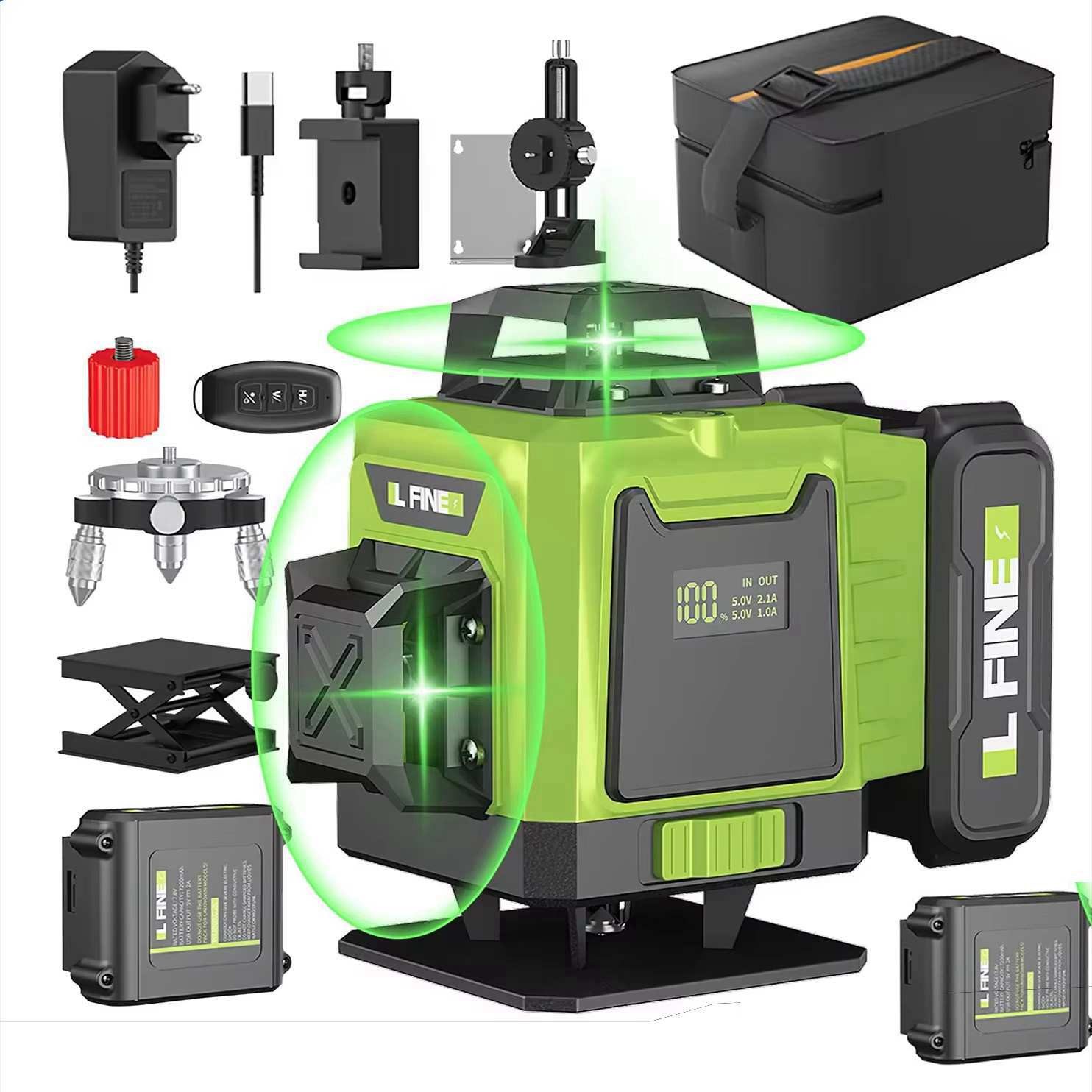 Insma Kreuzlinienlaser, 4D 16-Linien Kreuzlinienlaser, selbstnivellierend, 2 Akkus, 4800 mAh