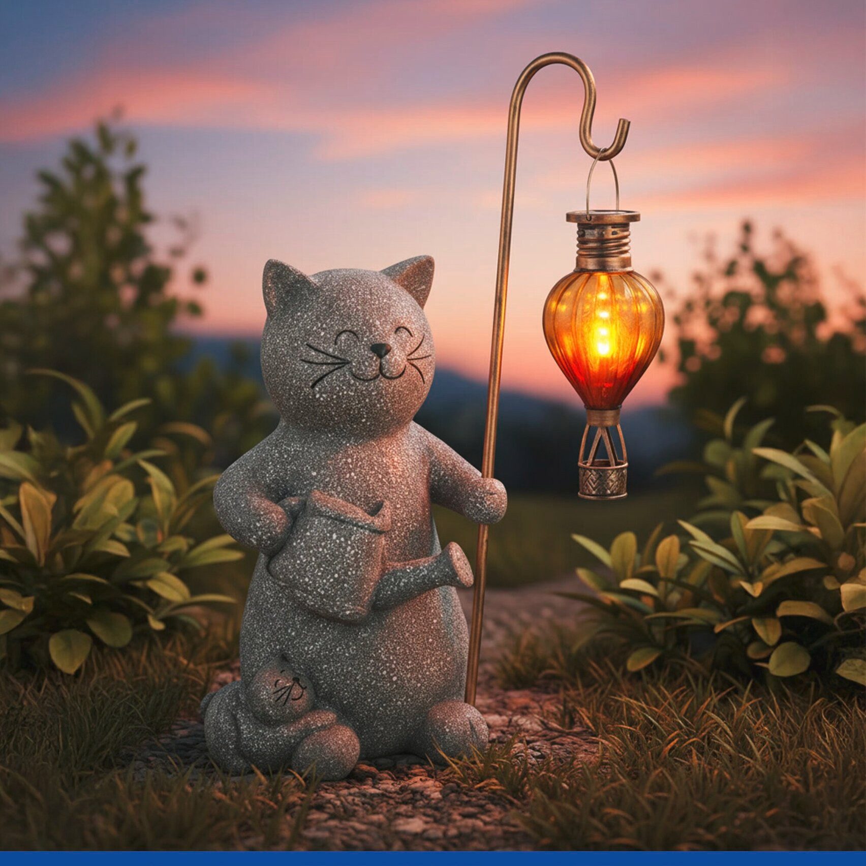 Maximex LED Dekofigur Modell Katze und Heißluftballon, Ein-/Ausschalter, LED fest integriert, Warmweiß, dekorative, solarbetriebene Gartenleuchte, wetterbeständig
