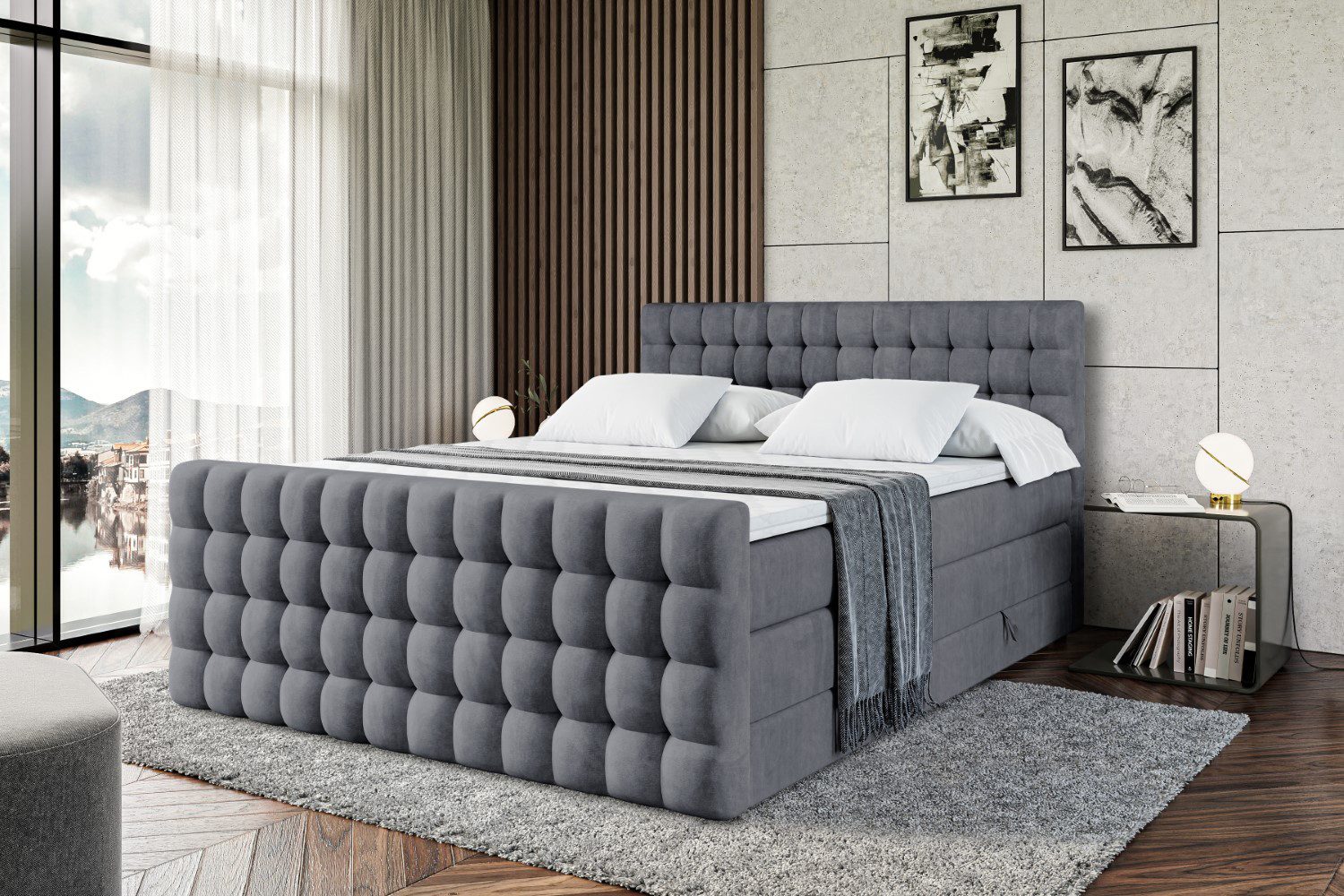 ALTDECOR Boxspringbett VIONE-Z KING (mit Matratze und Lattenrost Topper Polsterbett mit Bettkasten Boxbett), H4 Multipocket, H3 Bonellfederung, Doppelbett Sprin – Bild 4 von 5