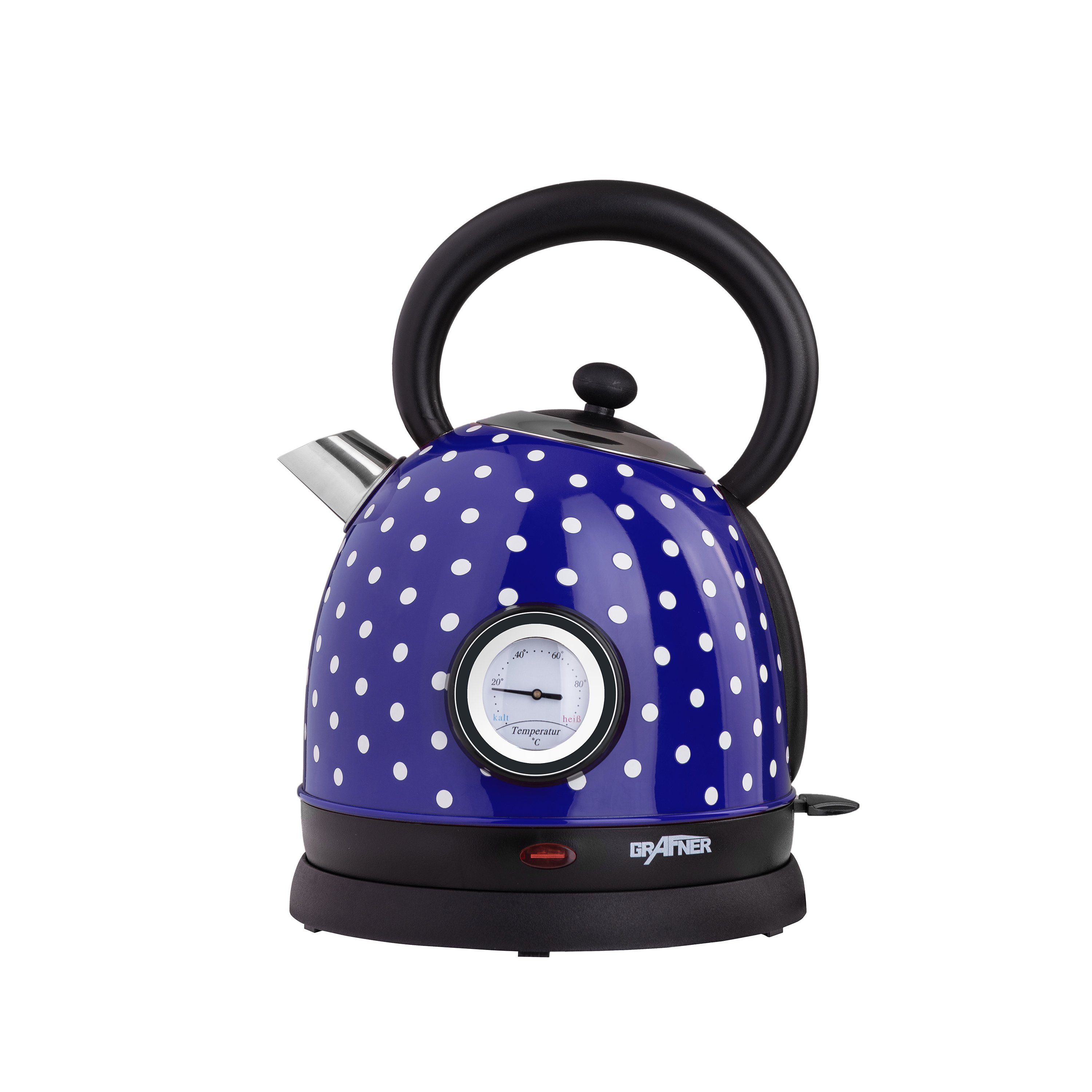 Grafner Wasserkocher Wasserkocher Retro 1,8L 2200 Watt mit Thermometer verschiedene Farben, 2200 W, Edelstahl, Retro-Design