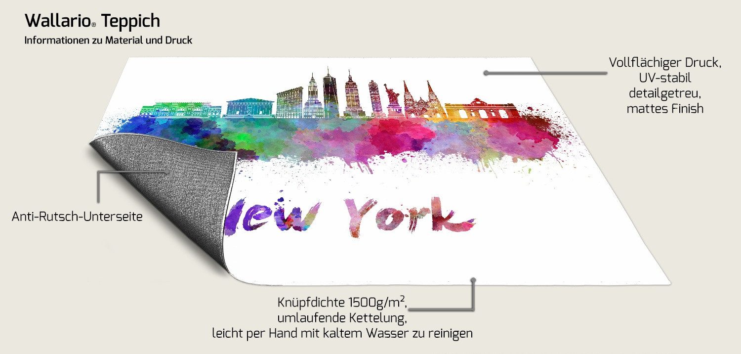 Wallario Teppich Städte als Aquarell - Skyline von New York, rechteckig, rutschfest