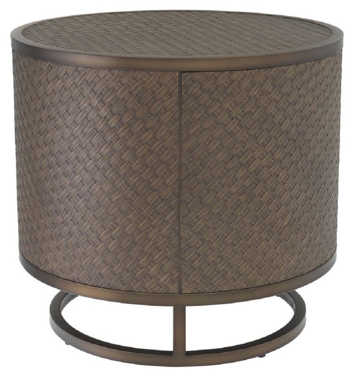 Casa Padrino Beistelltisch Luxus Beistelltisch Bronze Ø 55 x H. 50,5 cm - Runder Eichenfurnier Tisch mit Edelstahl Gestell - Luxus Wohnzimmermöbel