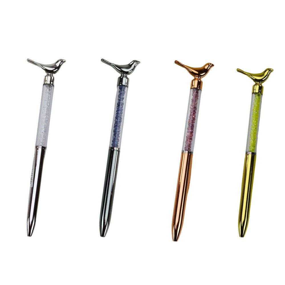 LEAN TOYS Kugelschreiber Drehkugelschreiber Schreibstift Vogelmotiv, (Spar-Set, 1-tlg., 17 cm elegant), Vogelaufsatz, Schmucksteine, 0,7 mm Mine, Drehmechanik