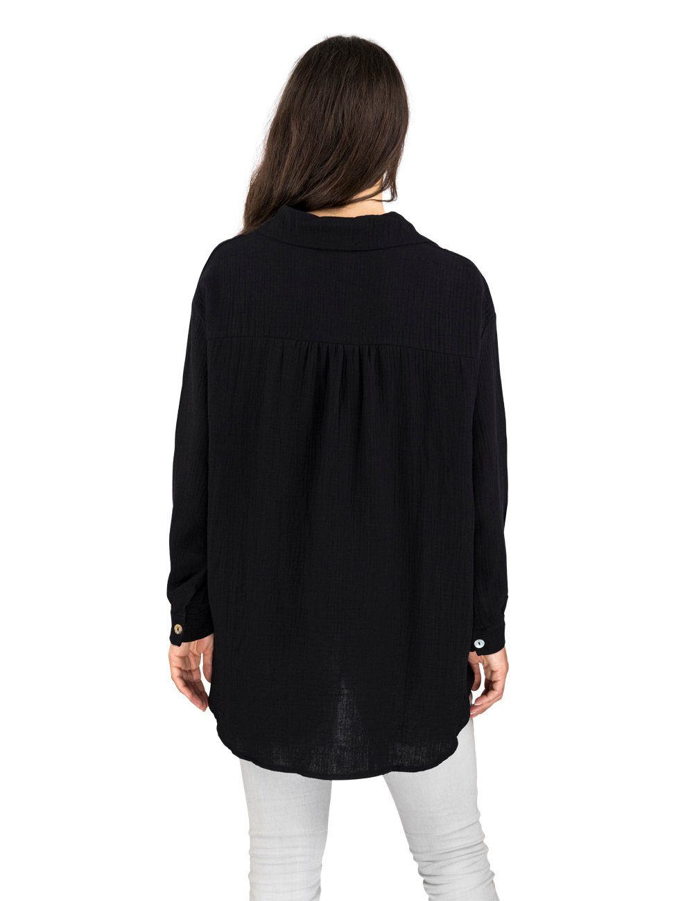 Hemd (64000) Oversize Black aus Hemdbluse Damen 100% DFMathilda Basic Bluse DENIMFY Baumwolle Musselin Fit