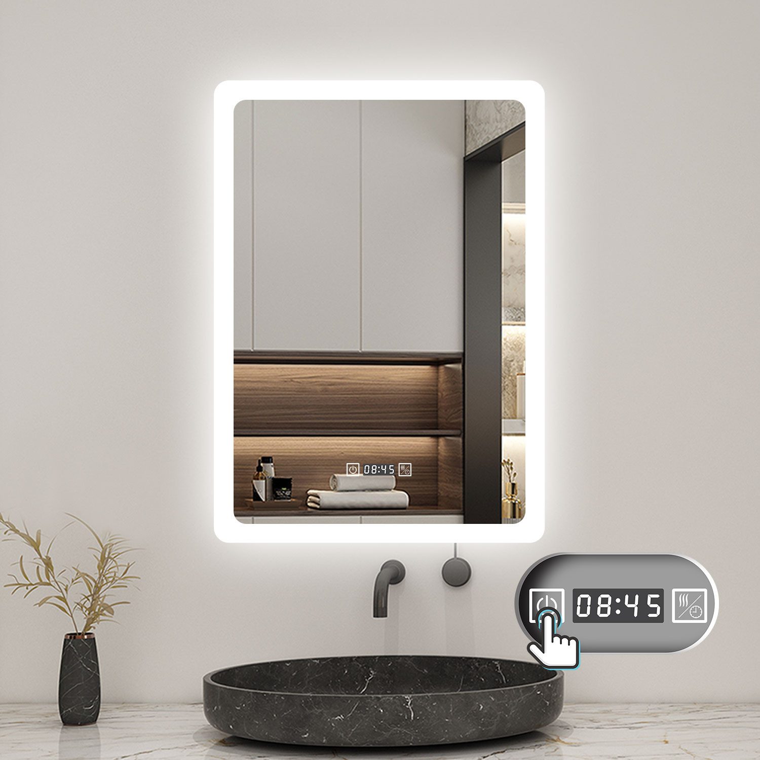 Aica Sanitär Badspiegel Wandspiegel Beschlagfrei+dimmbar+Memory+Uhr+Touch/W günstig online kaufen